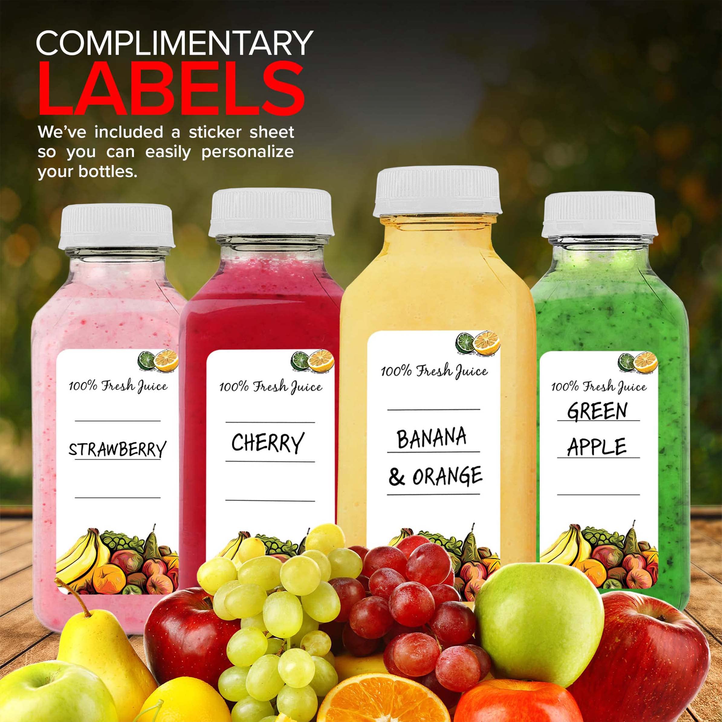 12 oz Clear Reusable Plastic Juice Bottles with Caps - Bulk 12 Pack for Juicing, Smoothies, Shots & Water Storage | Perfect for Mini Fridges, Home Bars, Gym & Office Use