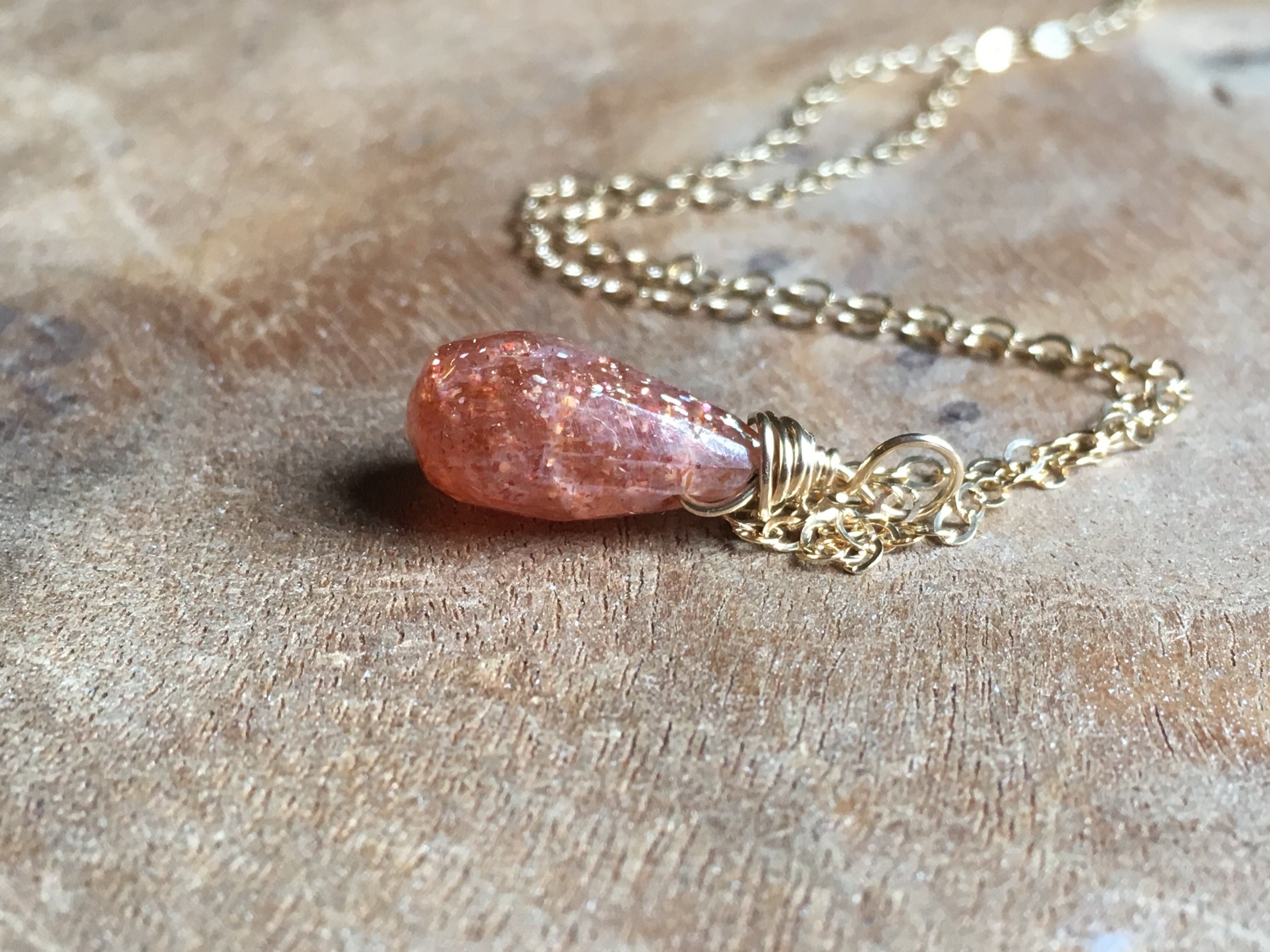 Sunstone Drop Necklace in 14K Gold or Sterling Silver - Elegant Dainty Pendant for Women, Perfect for Everyday Wear, Gift Giving & Special Occasions
