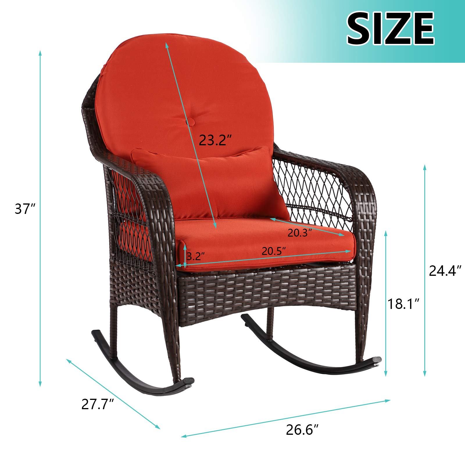 **All-Weather Outdoor Wicker Rocking Chair with Cushions - Brown Wicker & Orange Cushion - Perfect for Garden, Patio, Yard, Porch, Lawn, Balcony & Backyard Relaxation**