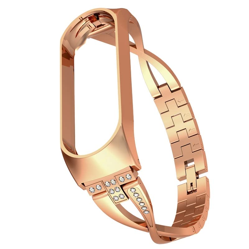 Premium Diamond Stainless Steel Watch Band Replacement for Mi Band 4/5/6 - Rose Gold Women's Bracelet Strap (Size: for Mi Band 5, Color: 21) | Elegant Accessory for Work, Gym & Daily Wear