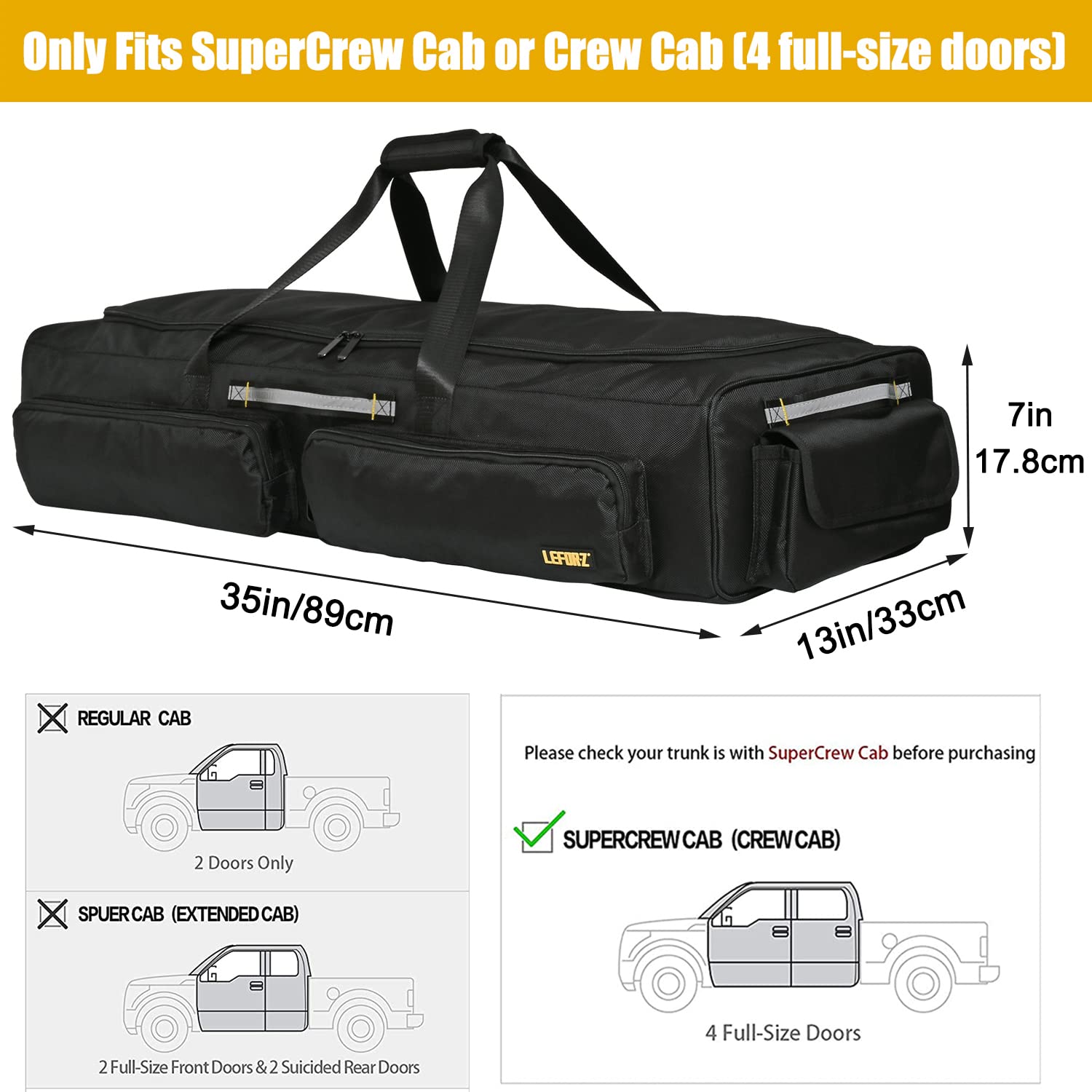 Under Seat Storage Bag for SuperCrew Cab Trucks - Underseat Organizer with 4 Removable Dividers & Anti-Slip Bottom - Truck Tool Box Fits Full Size Crew Cabs - Perfect for Organizing Tools, Gear & Accessories While Driving or Camping