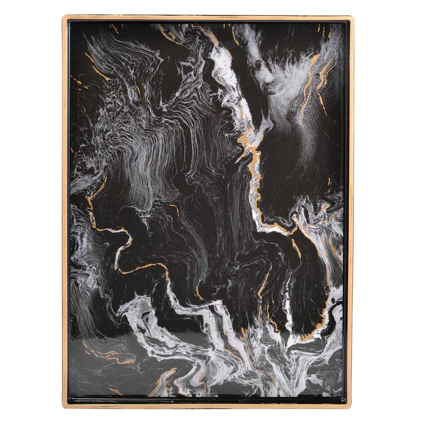 A and B Home Set of 2 Black Marbled Effra Rectangular Serving Trays - Large 19x14in & Small 18x12in - Perfect for Dining, Entertaining, and Kitchen Organization