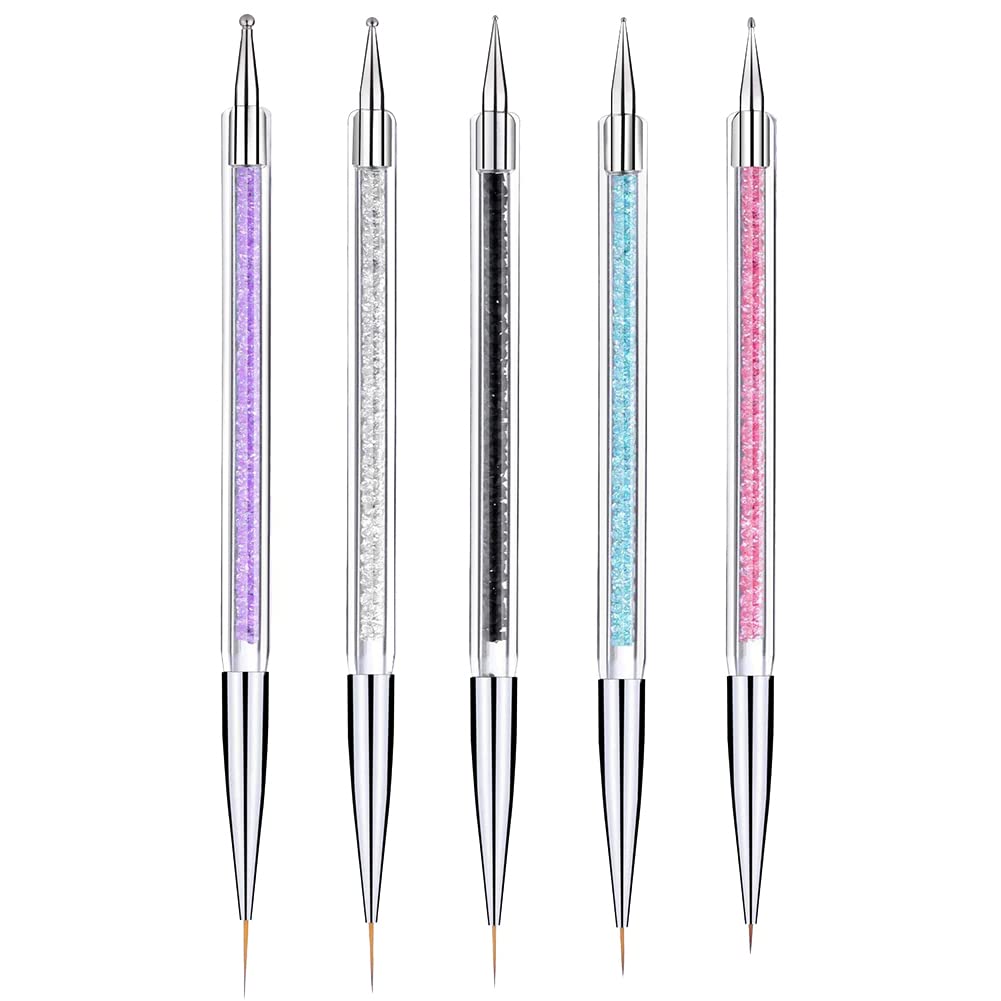 Tryfansty 5 PCS Professional Nail Art Liner Brushes Set - Double Ended Acrylic & Gel Nail Painting Pens for Manicure, Dotting & Drawing - Perfect for Salon, Home DIY & Nail Art Enthusiasts