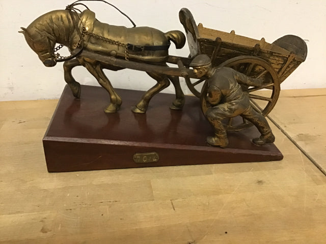 Vintage Bronze Horse and Cart Statue - Handcrafted Home Decor for Living Room, Office, or Garden Display