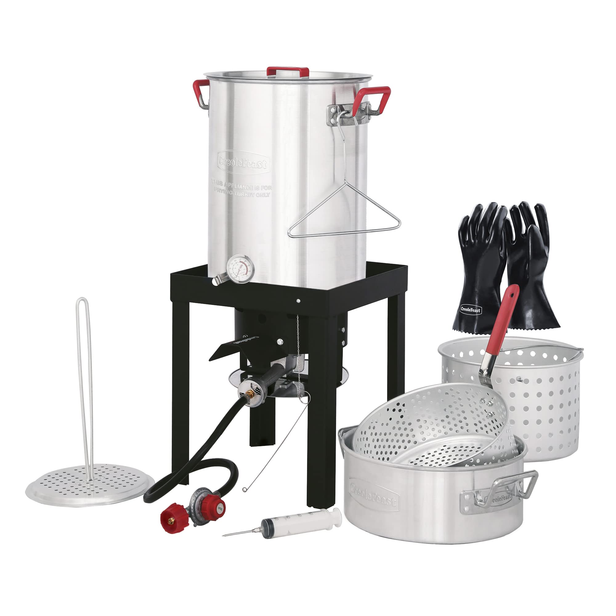 TF30TG Turkey Fryer Set - 50,000 BTU Propane Burner with 30 Qt & 10 Qt Aluminum Pots, Fish Boiler Steamer Kit & Heat-Resistant Gloves - Perfect for Thanksgiving, Outdoor Cooking, Backyard BBQs, and Camping Trips