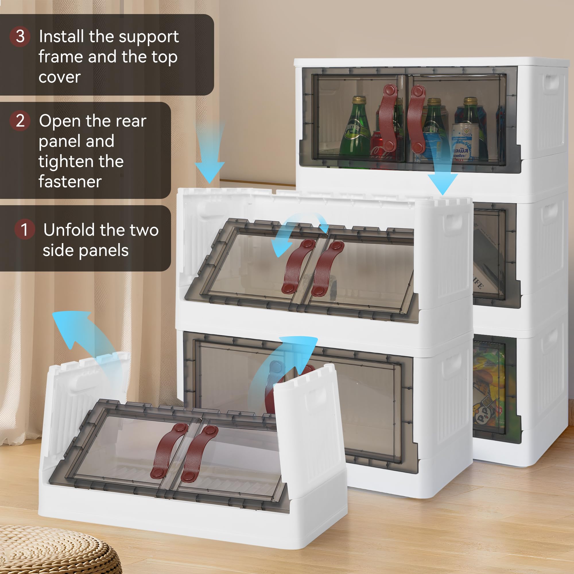 Simple Deluxe 200 Qt (50 Gal) Plastic Storage Bins with Lids - 5 Pack Stackable Beige Closet Organizer, Foldable Cabinet with Door (20.5 x 11.4 x 52.4 Inch) - Perfect for Home Organization, Garage Storage & Seasonal Clothes