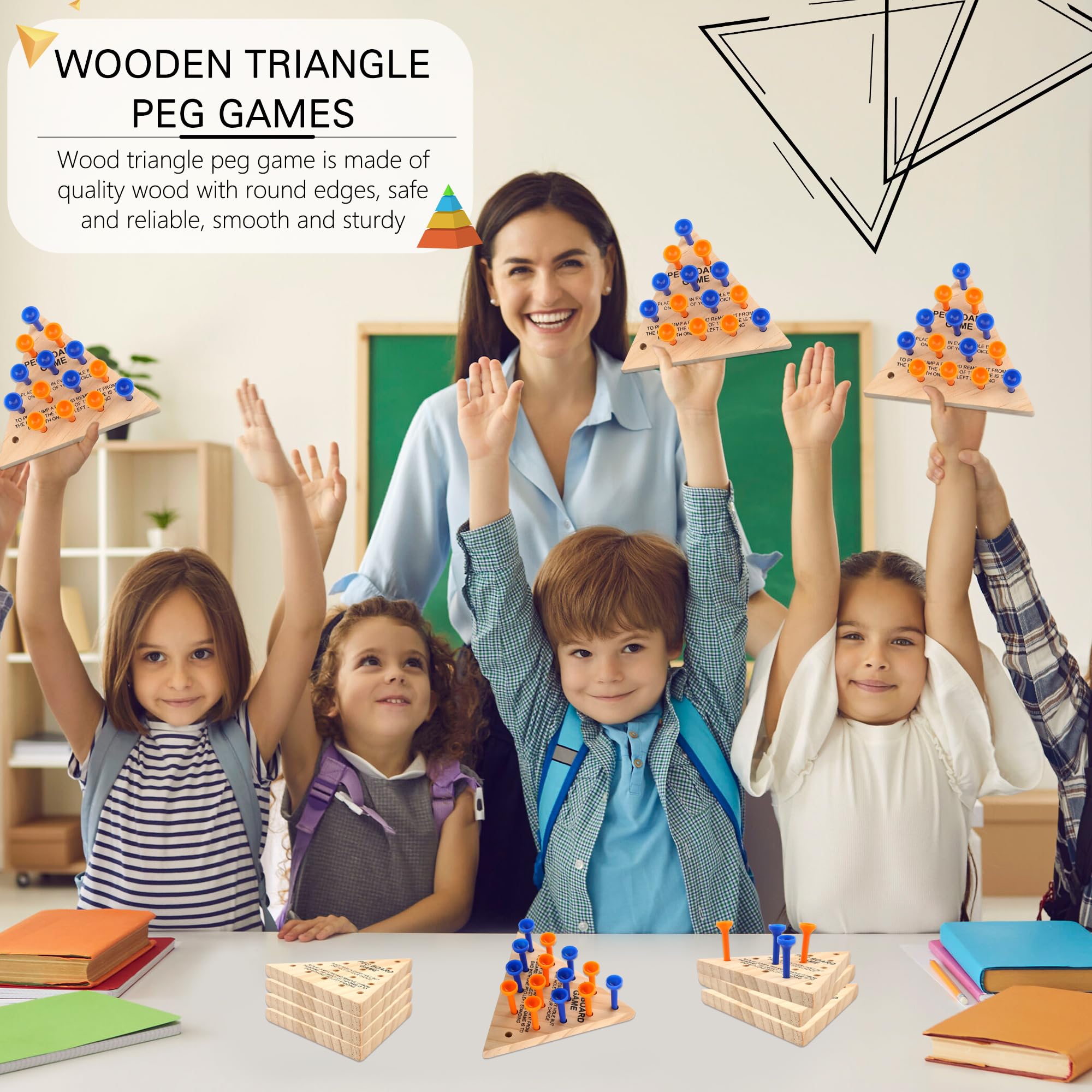 Wooden Triangle Peg Game - 8 Pack Strategy Board Game for Family Travel & Gatherings
