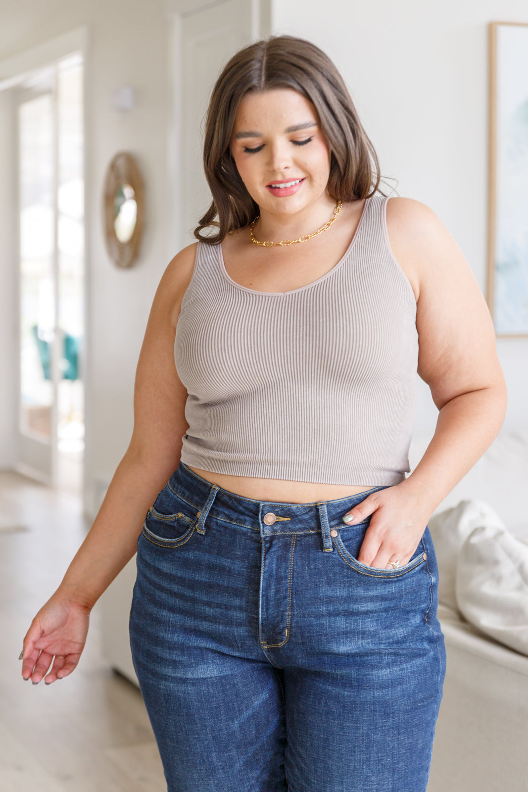 Fundamentals Ribbed Seamless Reversible Tank Top - Light Mocha | Women's Comfortable Stretchy Basic Camisole for Yoga, Layering & Everyday Wear