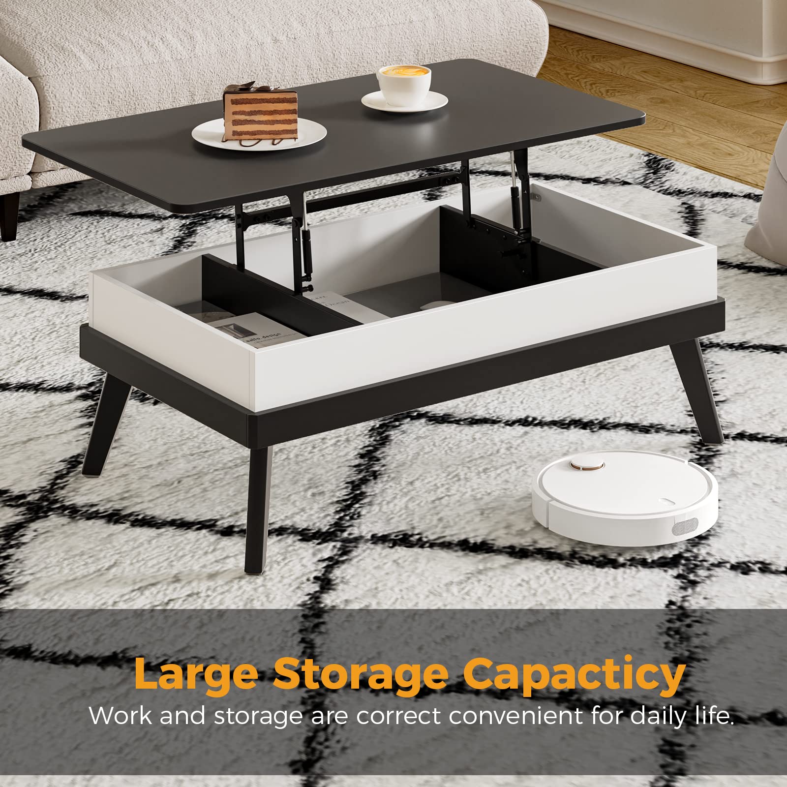 Lift Top Coffee Table with Hidden Storage - Black for Living Room & Dining