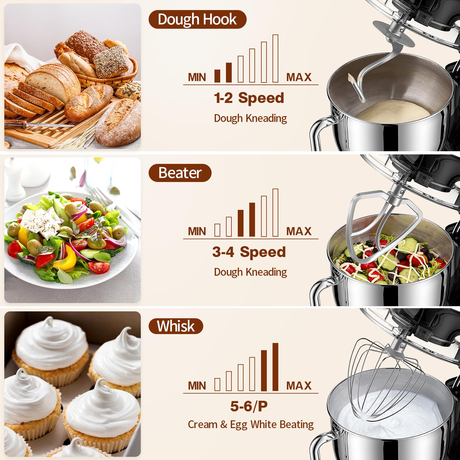 **660W 8.5Qt Stand Mixer - 6+ Speeds Electric Kitchen Mixer with Dough Hook, Flat Beater, Whisk & Splash Guard - Perfect for Baking Bread, Cakes, Cookies, Salad & Eggs (Black)**    *(Use Cases: Ideal for home bakers, pastry chefs, and cooking enthusiasts to effortlessly mix dough, whip cream, blend batters, and prepare delicious homemade meals.)*