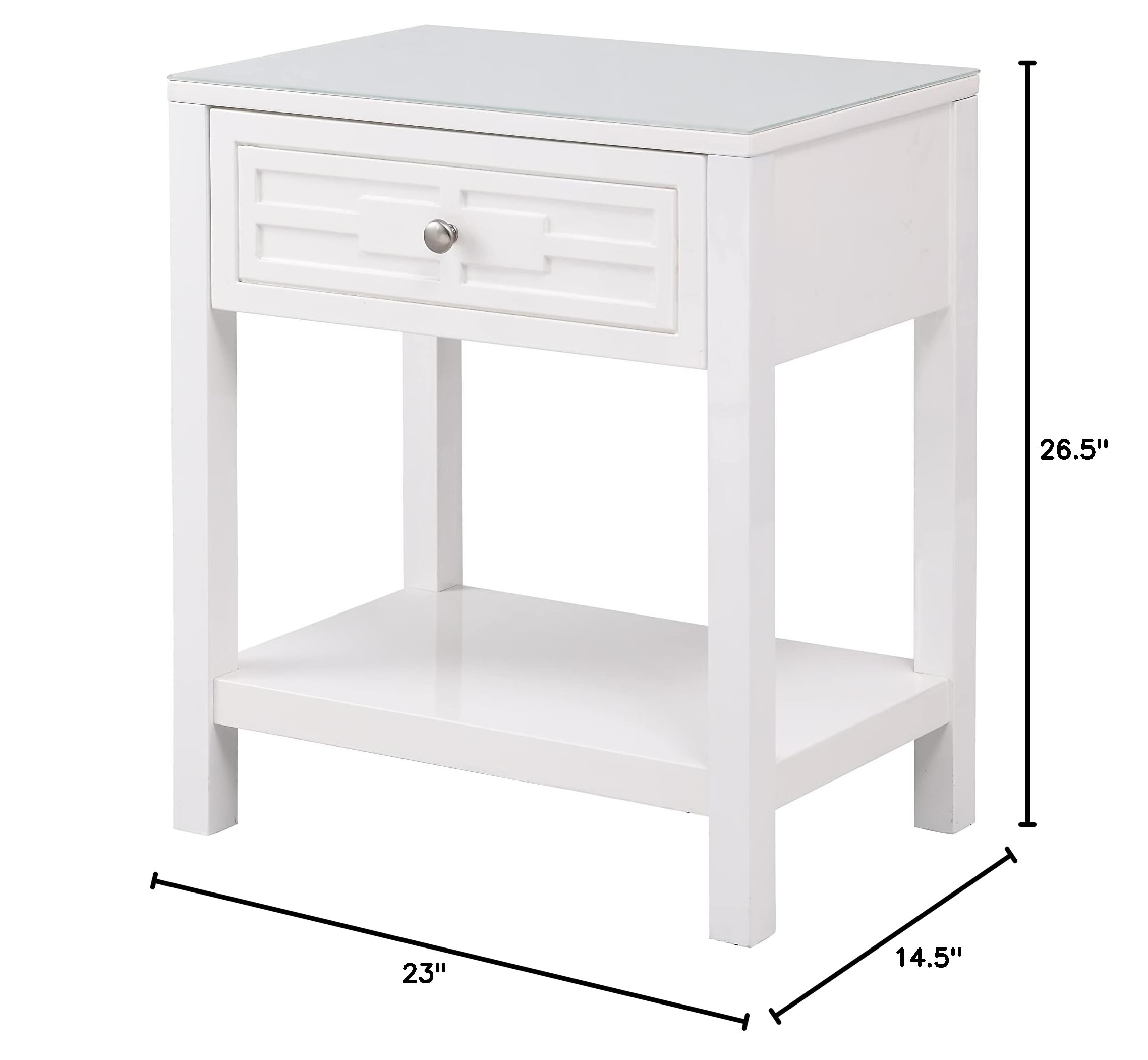 Dylan White Wooden End Table with Glass Top and Drawer - Modern Nightstand for Bedroom, Living Room & Office - Stylish Side Table with Storage
