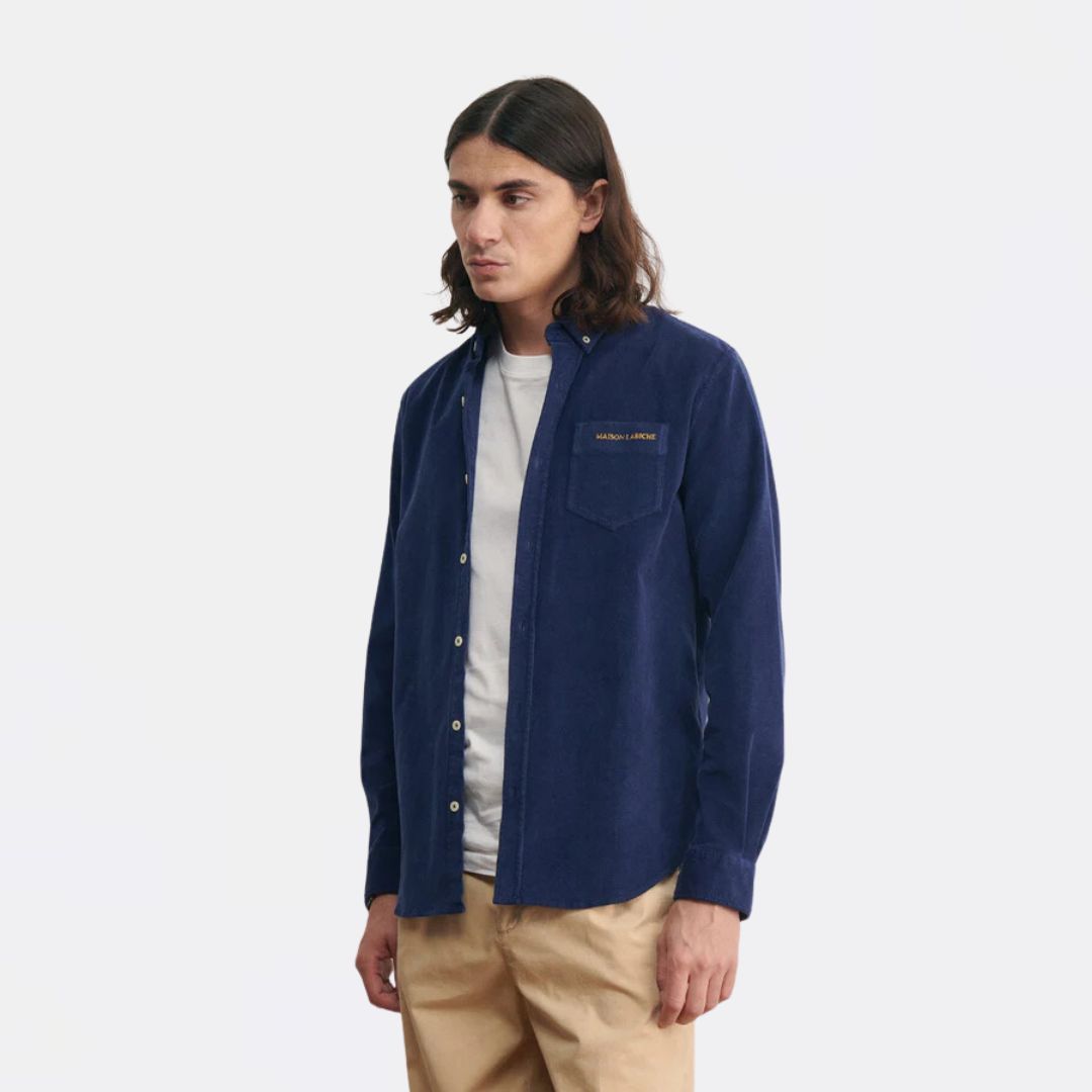 Maison Labiche Bonne Graine Velvet Shirt in Navy Blue - Premium French Velvet Button-Up for Men | Perfect for Casual Outings, Date Nights & Special Occasions