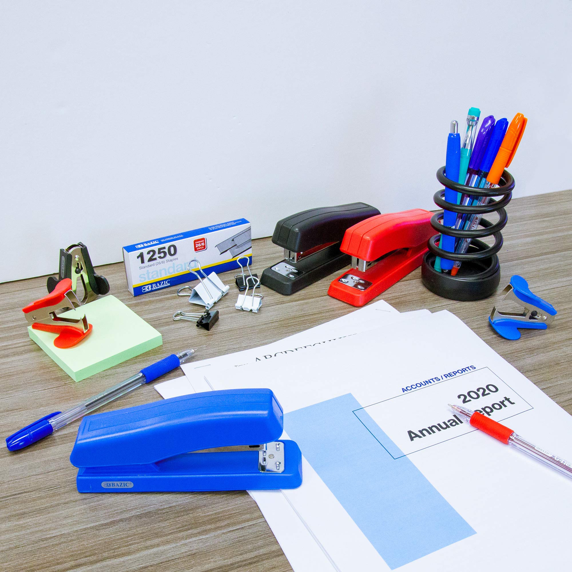 BAZIC Heavy Duty Stapler & Staple Remover Set with 1250 Staples - 20 Sheet Capacity, Safety Lock - 12 Pack for Office, School, Home & Business Use - Perfect for Paperwork, Filing & Document Organization