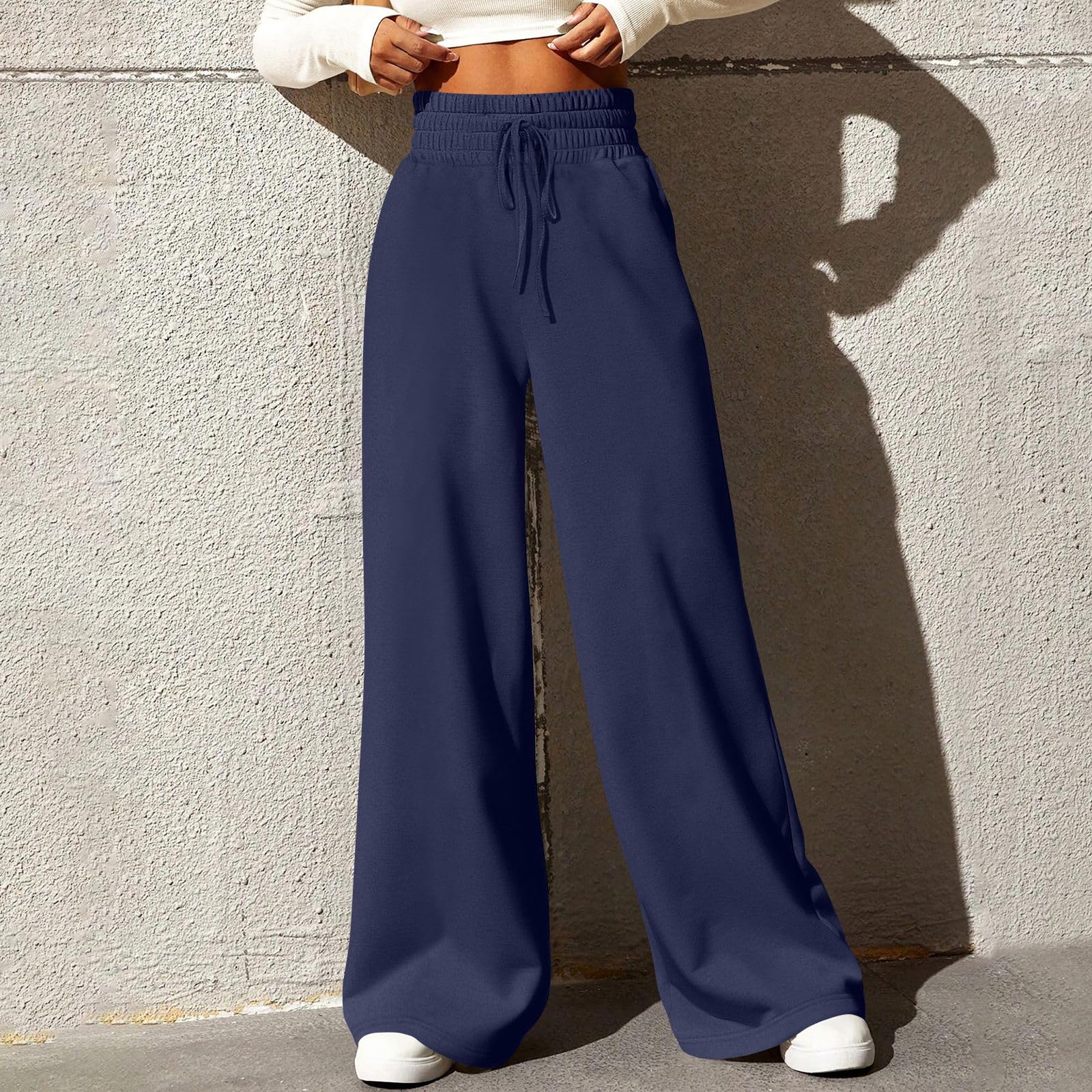 Women's Wide Leg Sweatpants - Winter Baggy Straight Leg Lounge Pants with Pockets, Plus Size Drawstring Flare Joggers for Yoga, Running & Casual Wear