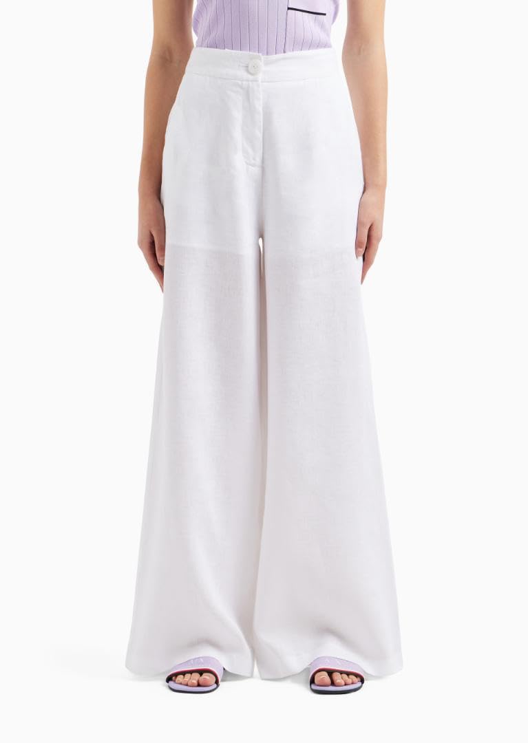 Armani Exchange Women's Linen Cotton Flowy Trousers - Lightweight Summer Pants for Casual Wear & Office Outfits