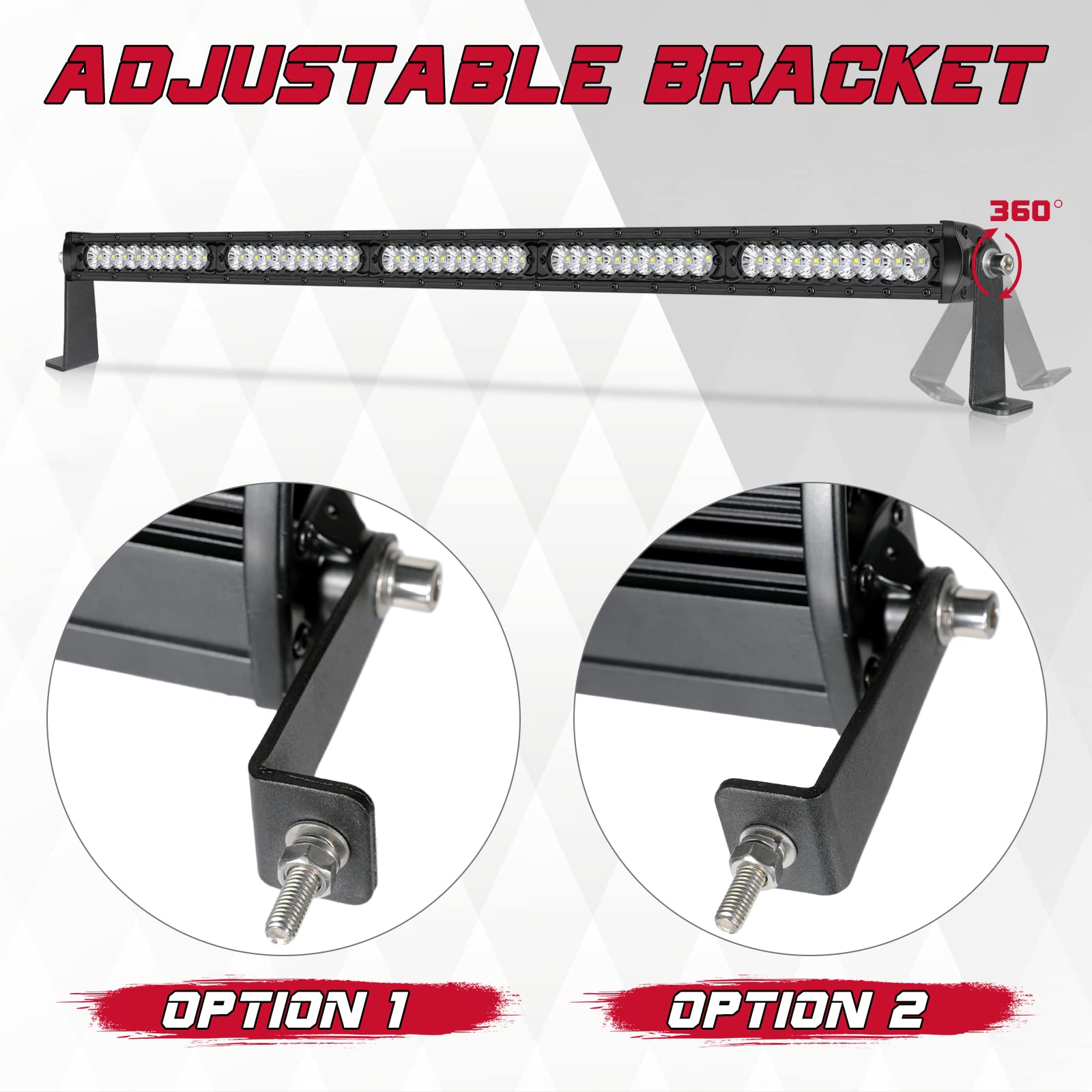OFFROADTOWN 2 Pack Universal Light Bar Mounting Brackets - Adjustable L-Shape Side Mount for Single Row Straight/Curved Light Bars - Compatible with Jeep, Truck & Offroad Vehicles (Perfect for Night Offroading & Adventure Driving)