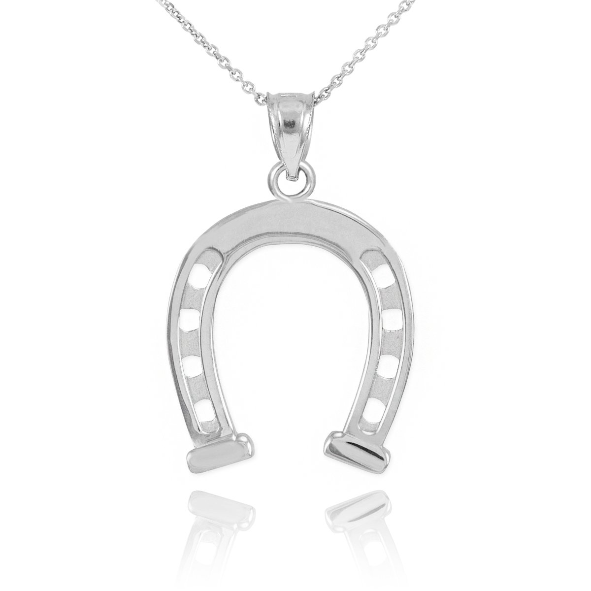 10K White Gold Horseshoe Pendant Necklace for Good Luck & Protection