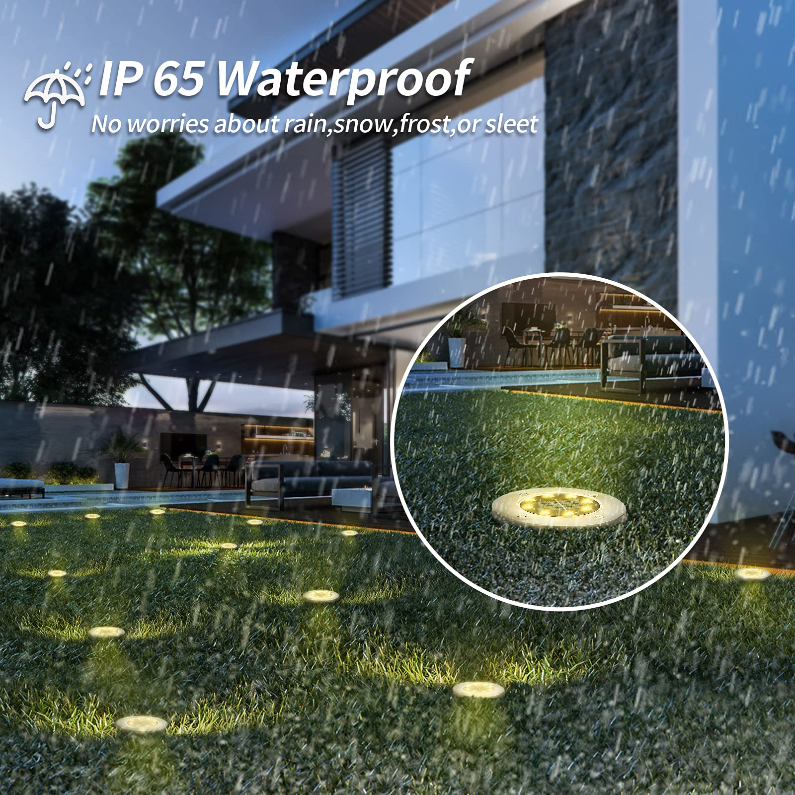 16 Pack Solar Ground Lights - 8 LED Waterproof Garden Lights for Lawn, Pathway, Yard, Driveway (Warm White) | Outdoor Landscape Lighting