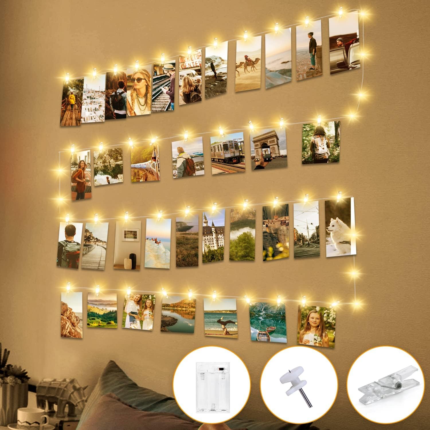 50 LED Photo Clip String Lights with Timer - 5M Battery Powered Fairy Lights with 30 Clips for Bedroom, Birthday, Wedding & Party Decor (Warm White) | Perfect for Wall Display, Photo Frames, Nursery, Christmas Tree & Outdoor Events