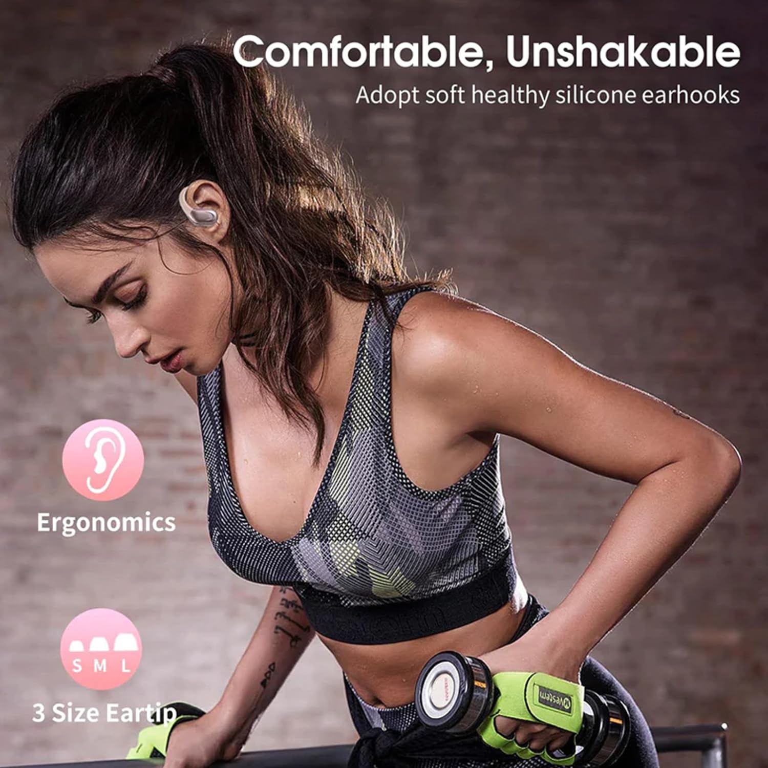 BX17 Wireless Bluetooth 5.3 Earbuds with 48H Playtime, HiFi Stereo Bass, Earhook Design, IPX5 Waterproof, Built-in Mic & LED Display - Perfect for Running, Gym, Travel & Workouts (Rose Gold)
