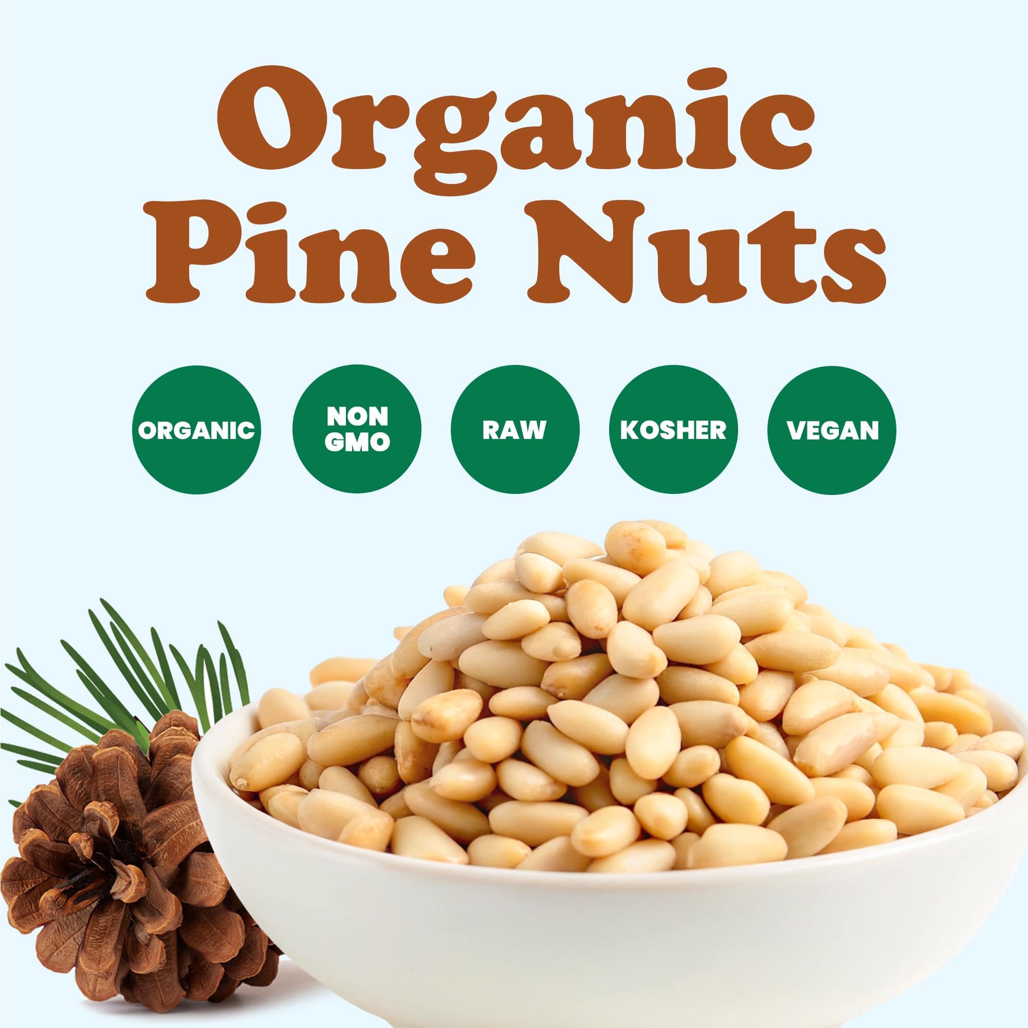 Organic Pine Nuts 4 lbs - Raw, Unsalted, Shell-Free, Non-GMO, Vegan & Kosher Certified | Rich in Vitamin E & Protein | Perfect for Pesto, Salads, Baking, Trail Mix & Healthy Snacking
