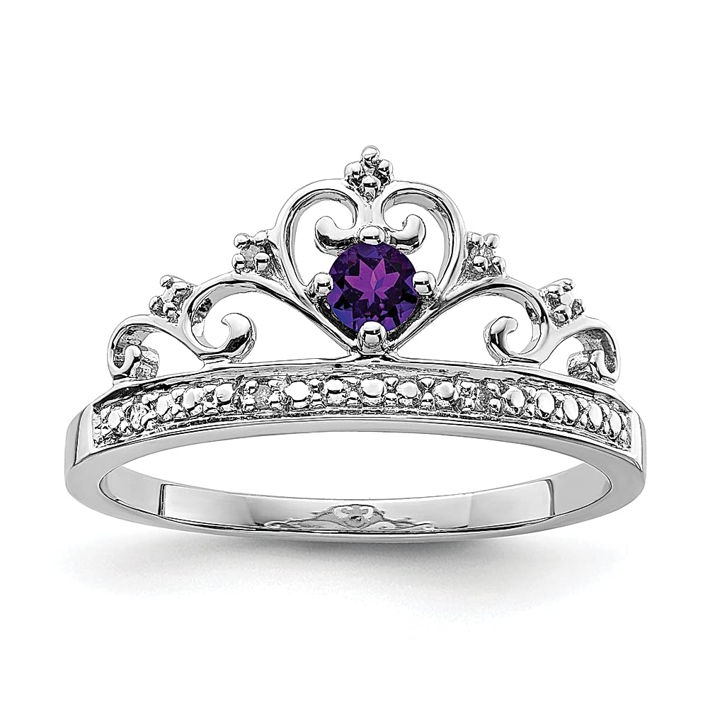 925 Sterling Silver Diamond & Amethyst Ring - Elegant Gemstone Crown Jewelry for Women | Perfect Gift for Her, Anniversary, Birthday & Special Occasions
