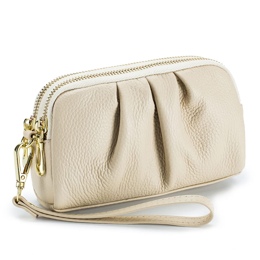 Vintage Leather Clutch Bags for Women - Small Soft 2-Zipper Purse with Crease Style Wallet | Elegant Evening Bag for Parties, Weddings & Date Nights