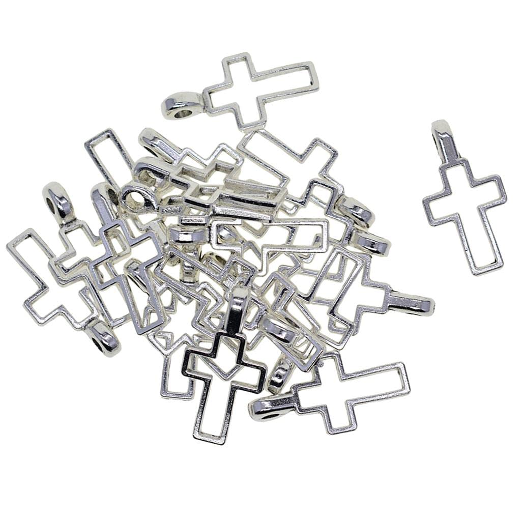 Bonarty 20pcs Tibetan Silver Cross Cameo Cabochon Pendant Blank Trays Bezel Setting for Jewelry Making, DIY Crafts, Necklace & Bracelet Designs - Perfect for Handmade Gifts and Vintage Style Accessories
