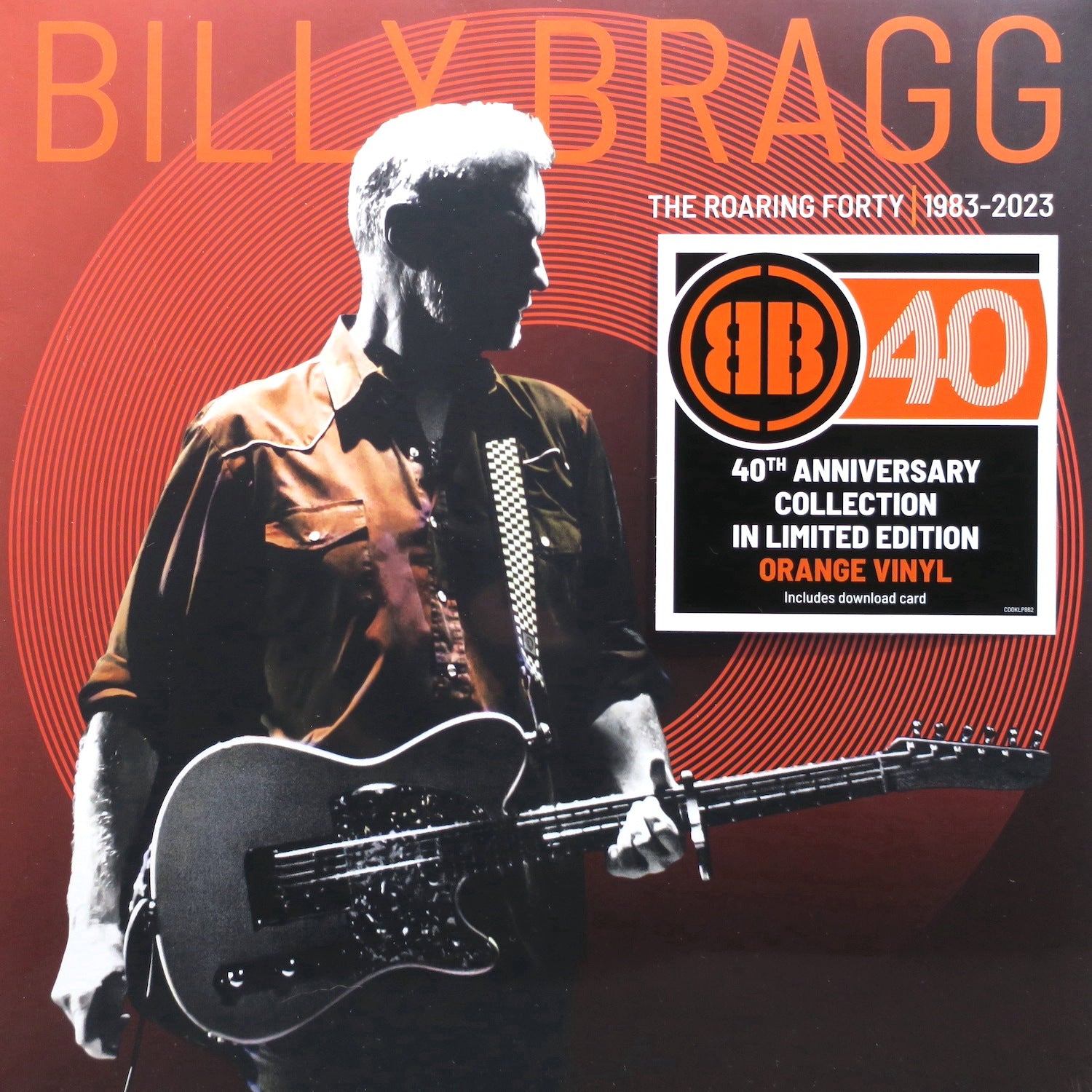 Billy Bragg 'The Roaring Forty 1983-2023' Limited Edition Orange Vinyl LP Record - Perfect for Music Collectors & Vintage Vinyl Enthusiasts