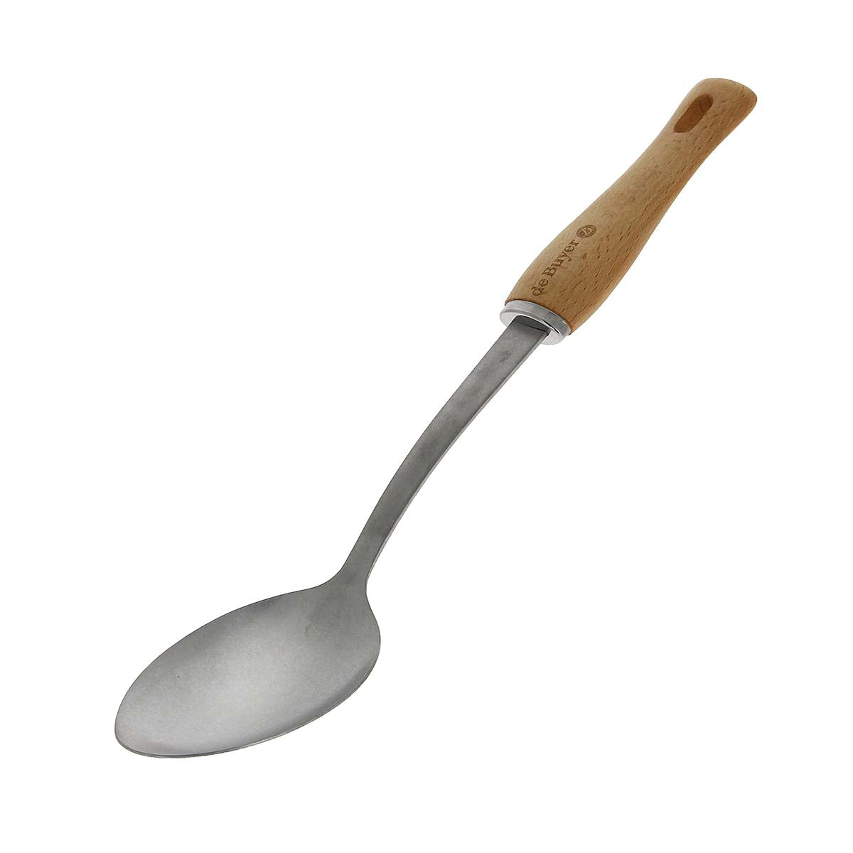 de Buyer Beechwood Series Stainless Steel Cooking Spoon with Natural Beeswax Finish - 33.5cm Wooden Utensil for Sauteing, Stirring & Serving - Perfect for Non-Stick Pans & Healthy Cooking