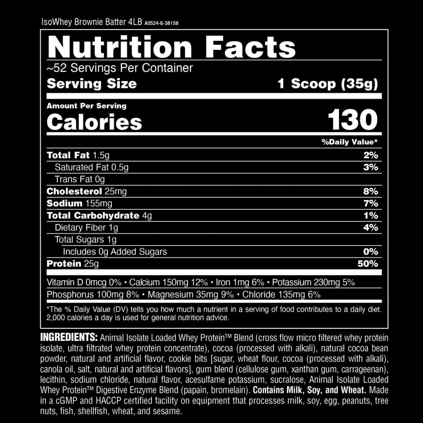 Animal Whey Isolate Protein Powder - 25g Protein for Pre & Post Workout Muscle Building & Recovery with Digestive Enzymes - Low Sugar, Great Taste Brownie Batter Flavor (4 lbs) - Ideal for Gym, Fitness & Weight Training for Men & Women