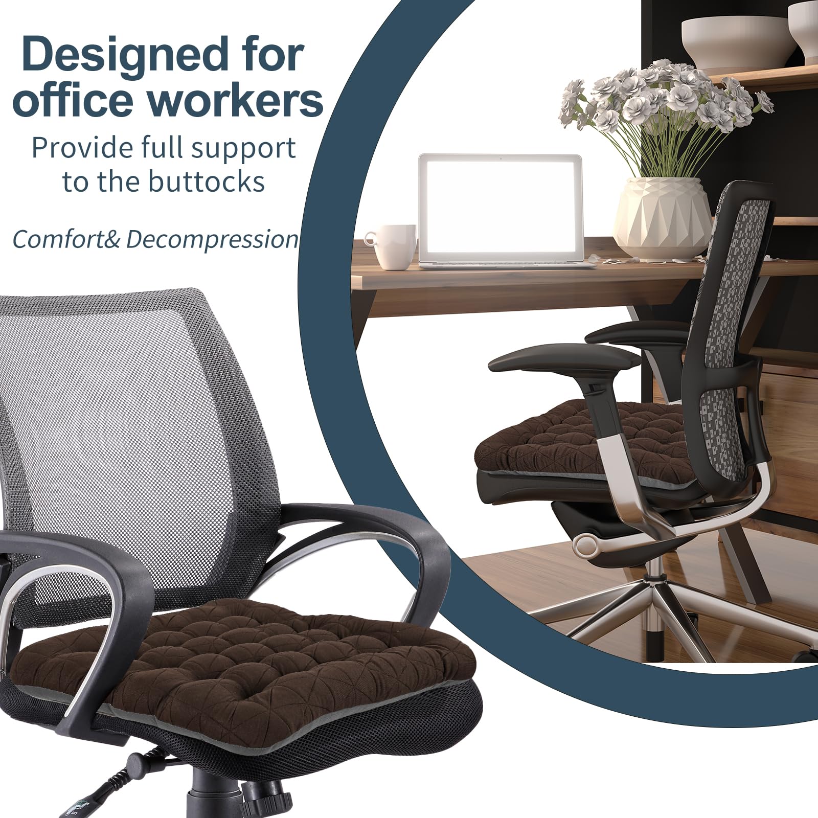 Premium Office Chair Cushion with Lumbar Support - Luxury Jacquard Seat Cushion with Anti-Slip Silicone Base - Ergonomic Comfort for Desk, Gaming & Kitchen Chairs (Brown) - Perfect for Home Office, Work & Long Sitting Sessions