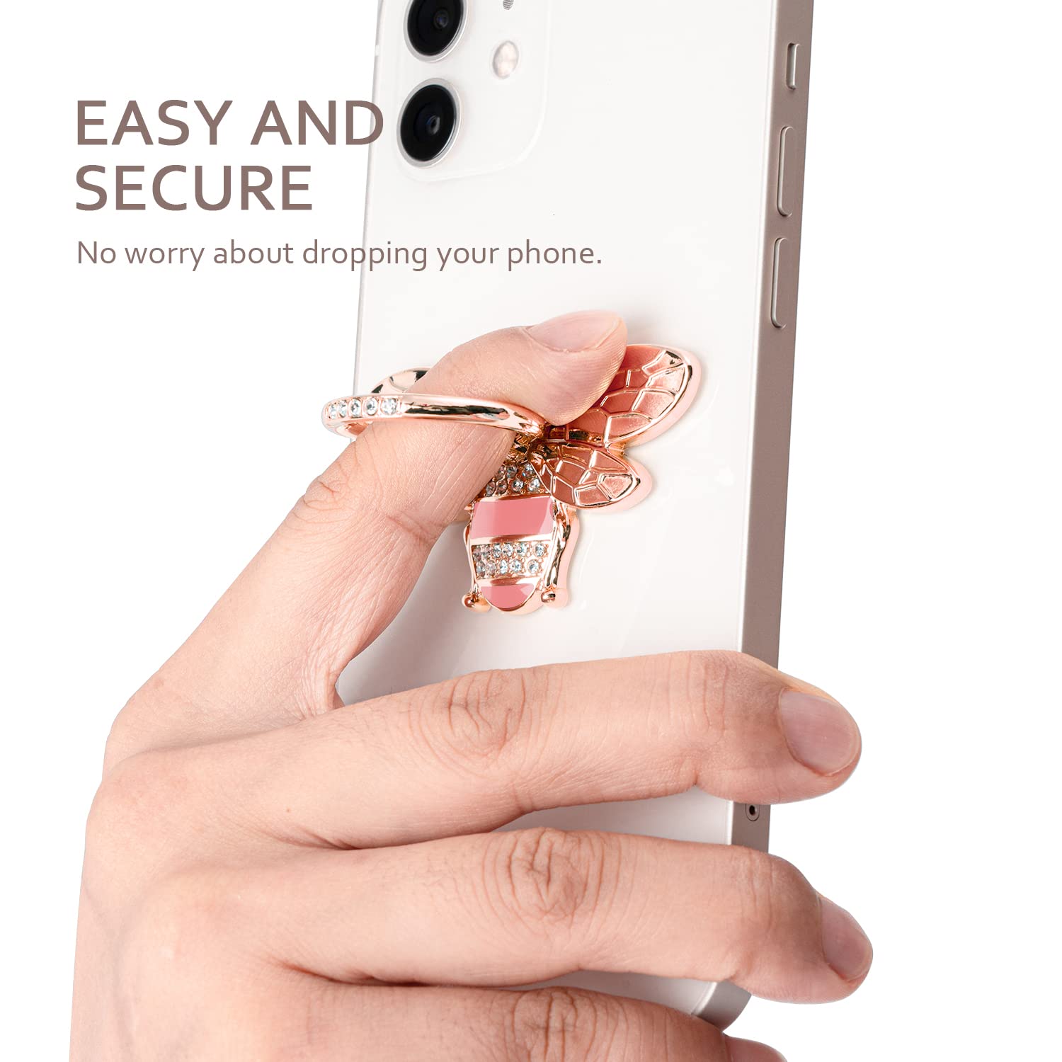 Allengel Cute Bee Phone Ring Grip Holder - Bling Phone Ring Stand for iPhone & Android, Rose Gold - Perfect for Selfies, Videos & Secure Grip While Shopping or Traveling