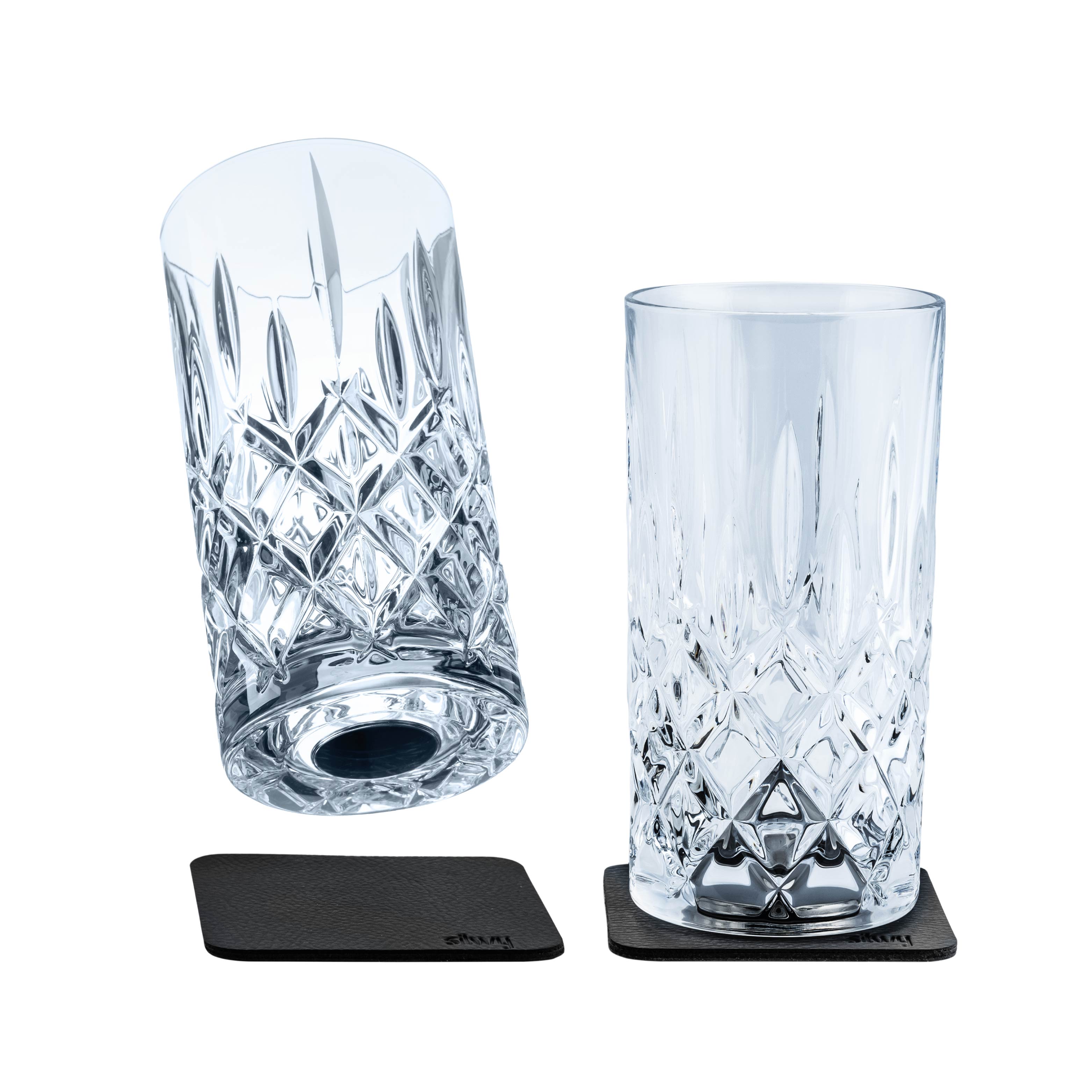 Premium Crystal Long Drink Glasses with Magnet Base - Elegant Barware for Cocktails, Iced Tea, and Lemonade - Perfect for Home Bars, Parties, and Gifts