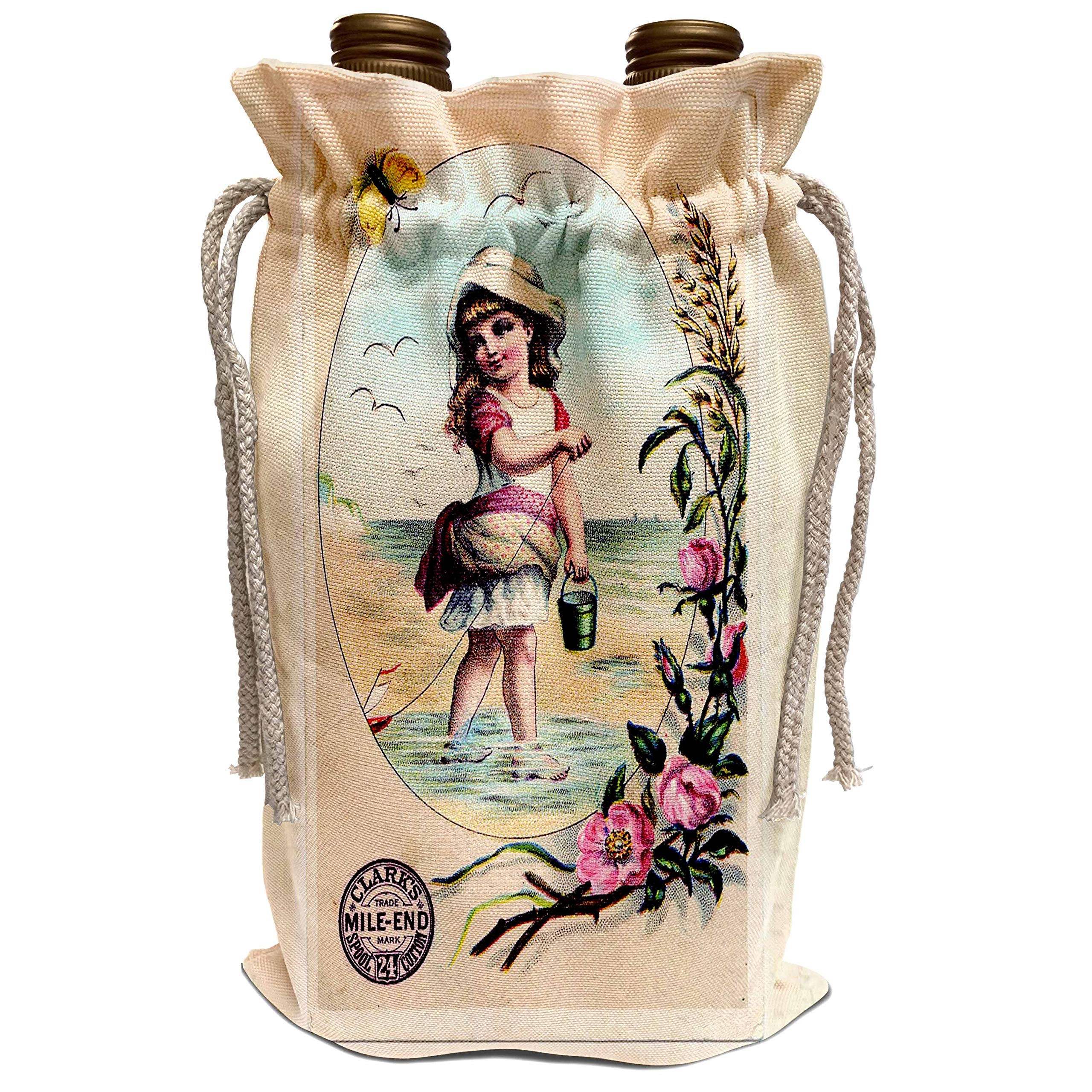3dRose Florene Victorian Wine Bag - Elegant Girl at Beach with Flowers Design - Perfect for Wine Gifts, Beach Parties & Home Decor (wbg_47814_1)