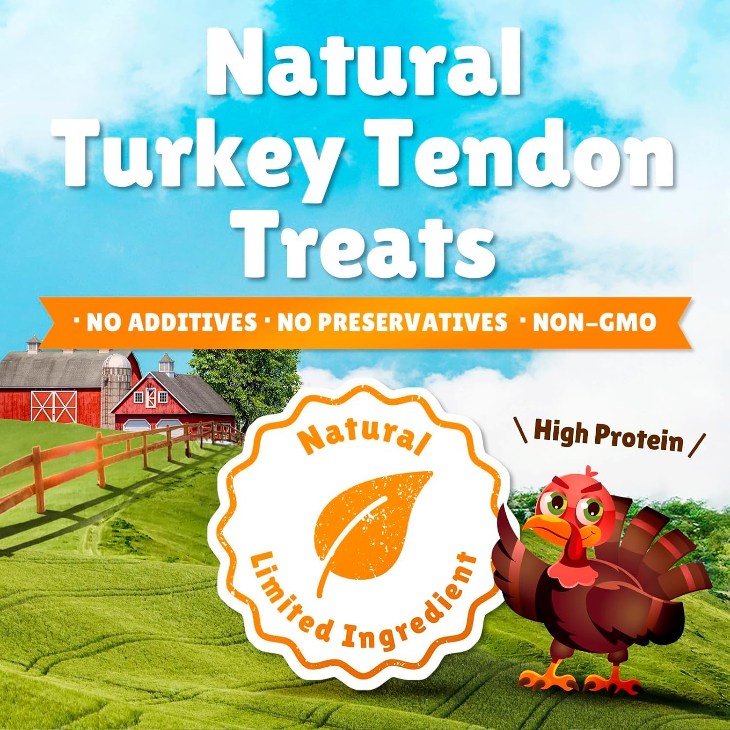 Premium 100% Natural USA Turkey Tendons Dog Chews - 12oz Healthy & Safe Dog Treats for Puppies & Adult Dogs - High-Protein Snack for Dental Health & Training Rewards - Perfect for Chewing, Teething & Playtime