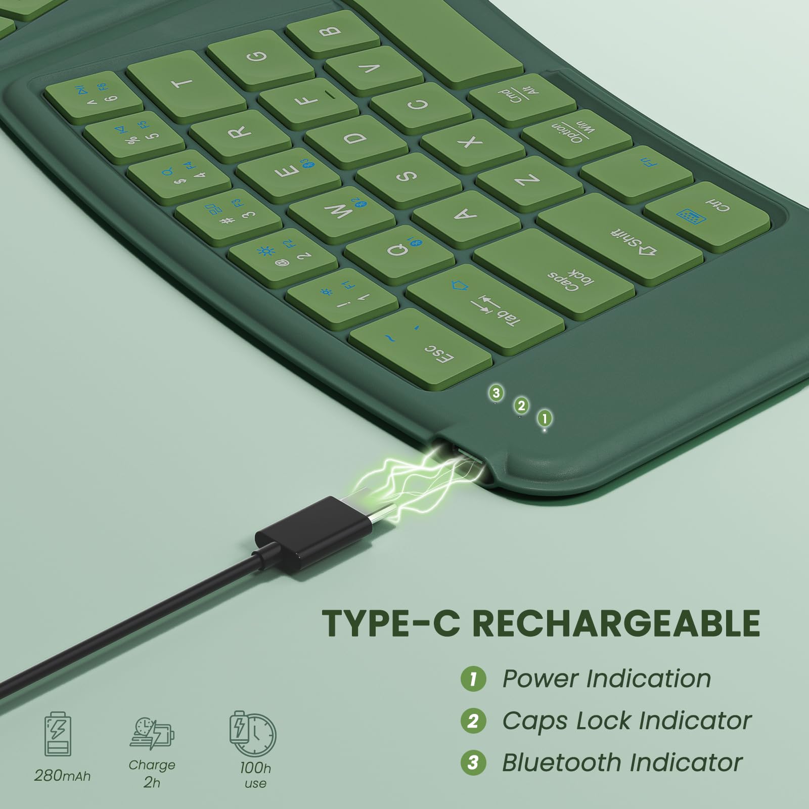 Seenda Wireless Foldable Keyboard - Portable Bluetooth for Laptop, Phone, PC - Green | Travel & Office Use