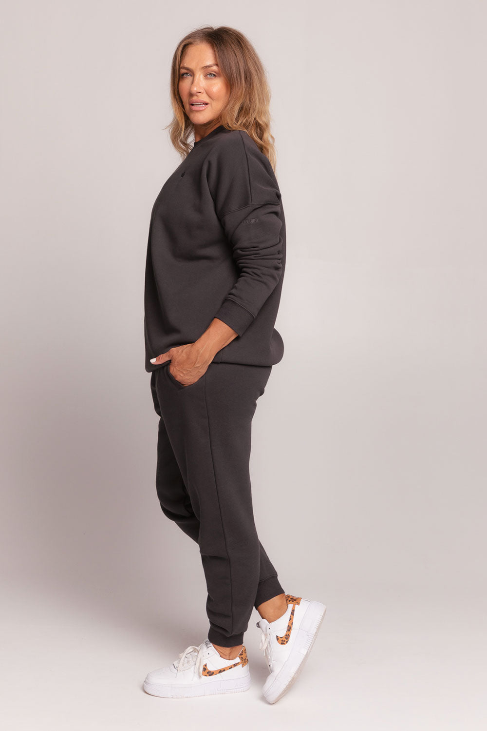 Off Duty Sweatshirt for Women & Men - Soft Cotton Pullover Hoodie in Charcoal Black | Casual Loungewear, Streetwear Fashion, and Cozy Home Wear