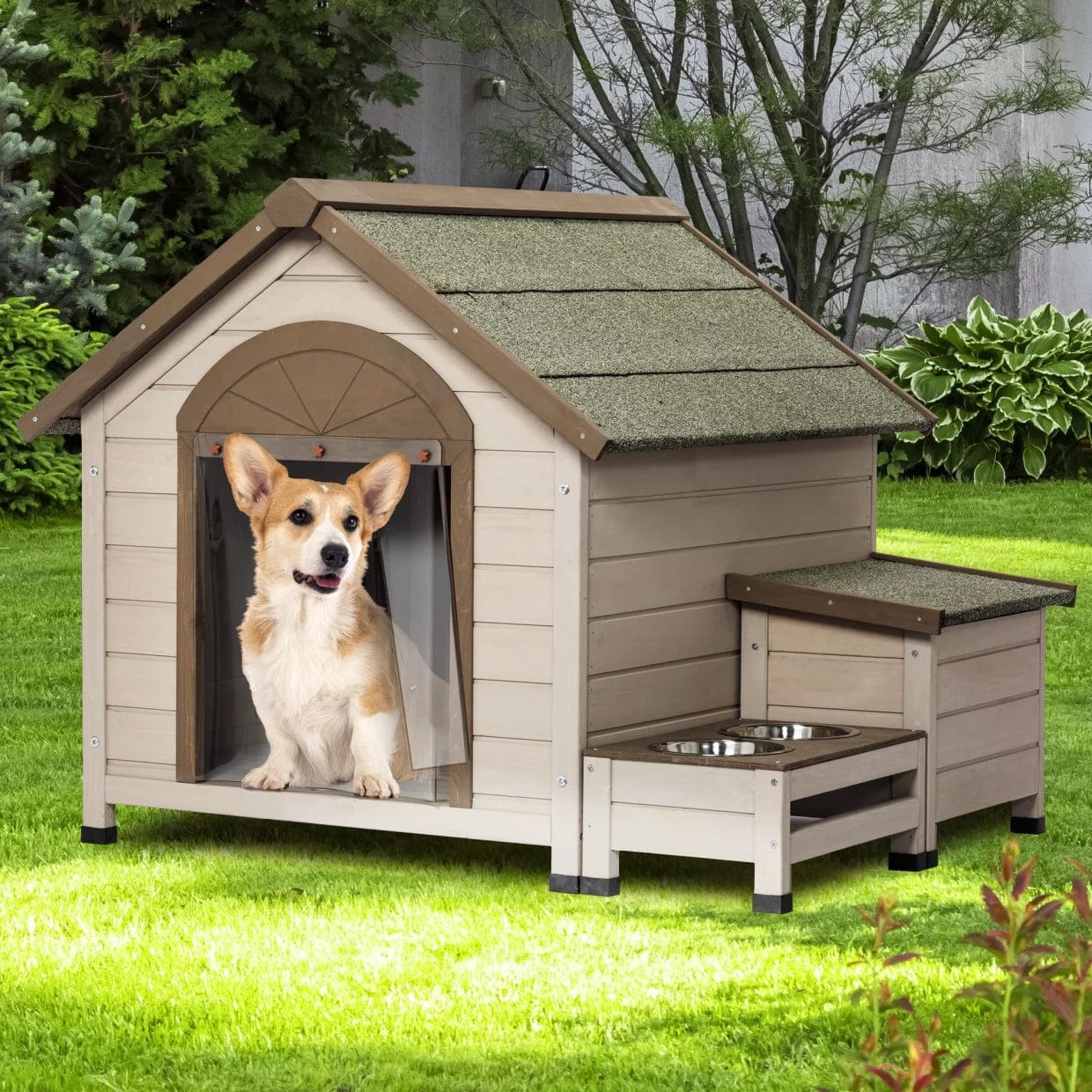 Rovers Best Insulated Dog House with Storage & Feeder - Weatherproof Outdoor Pet Shelter for Large Dogs, Perfect for Backyard, Patio & Camping Use