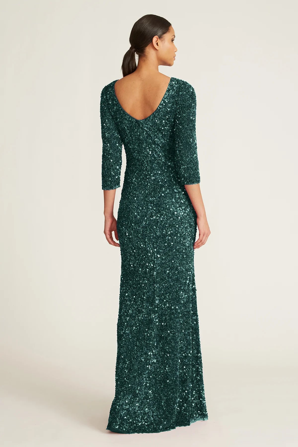 Sparkly 3/4 Sleeve Sequin Party Dress for Women - Elegant Pine Green Evening Gown for Cocktail Parties, Prom, and Special Occasions