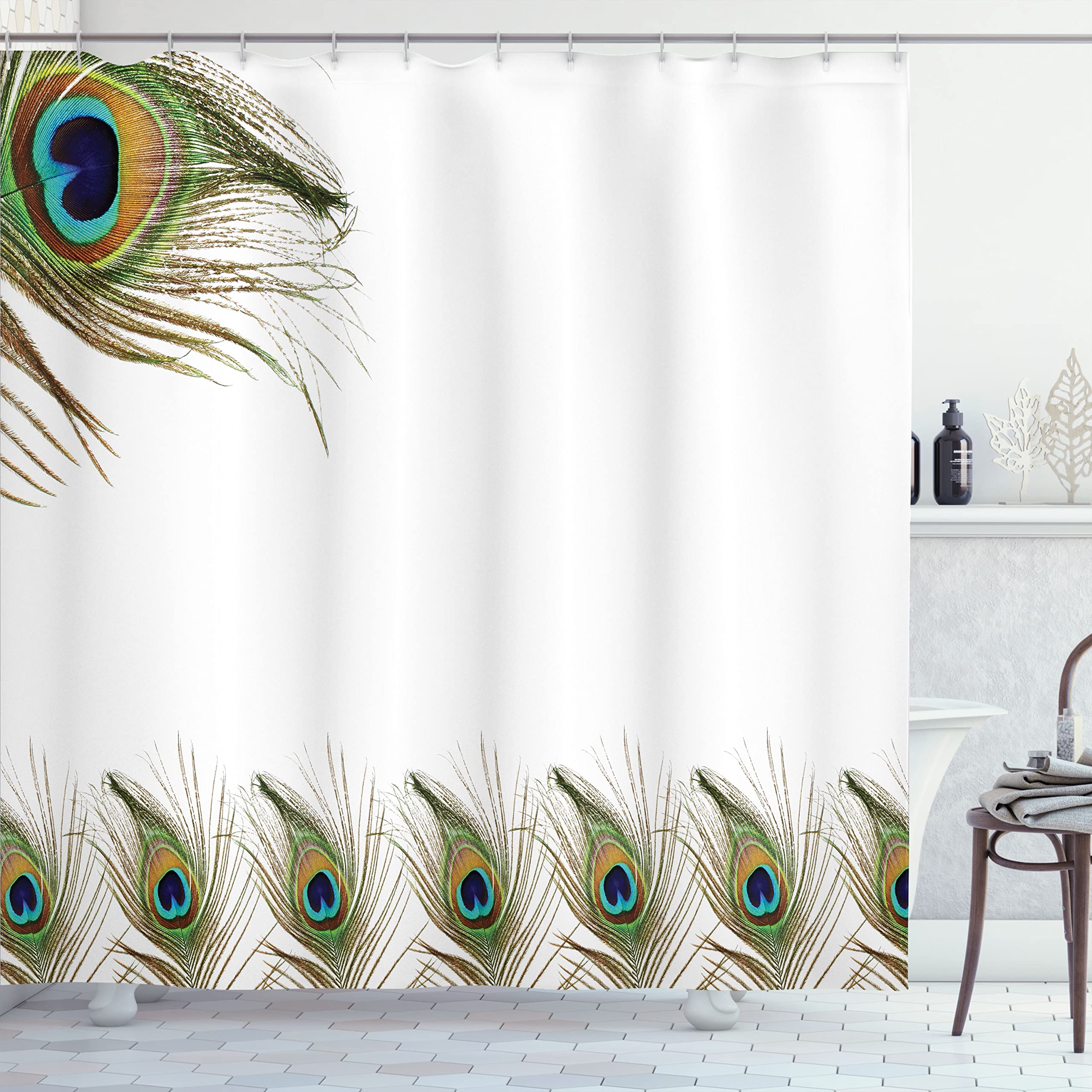 Ambesonne Peacock Shower Curtain - Exotic Peacock Feather Design Boho Ethnic Bathroom Decor, 69