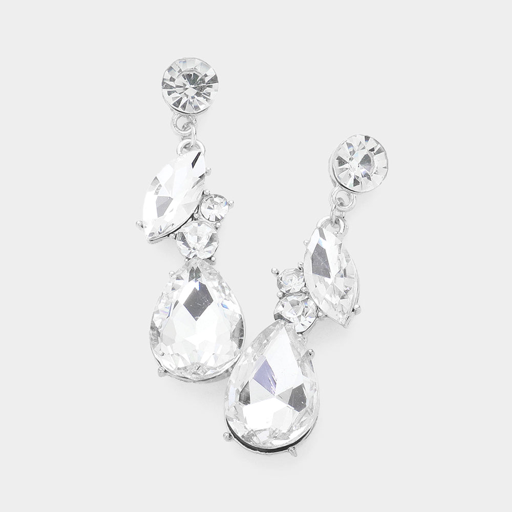 Elegant Clear Teardrop and Marquise Dangle Earrings for Women - Pageant Jewelry & Formal Occasions - Perfect for Weddings, Prom, and Evening Events - 615619
