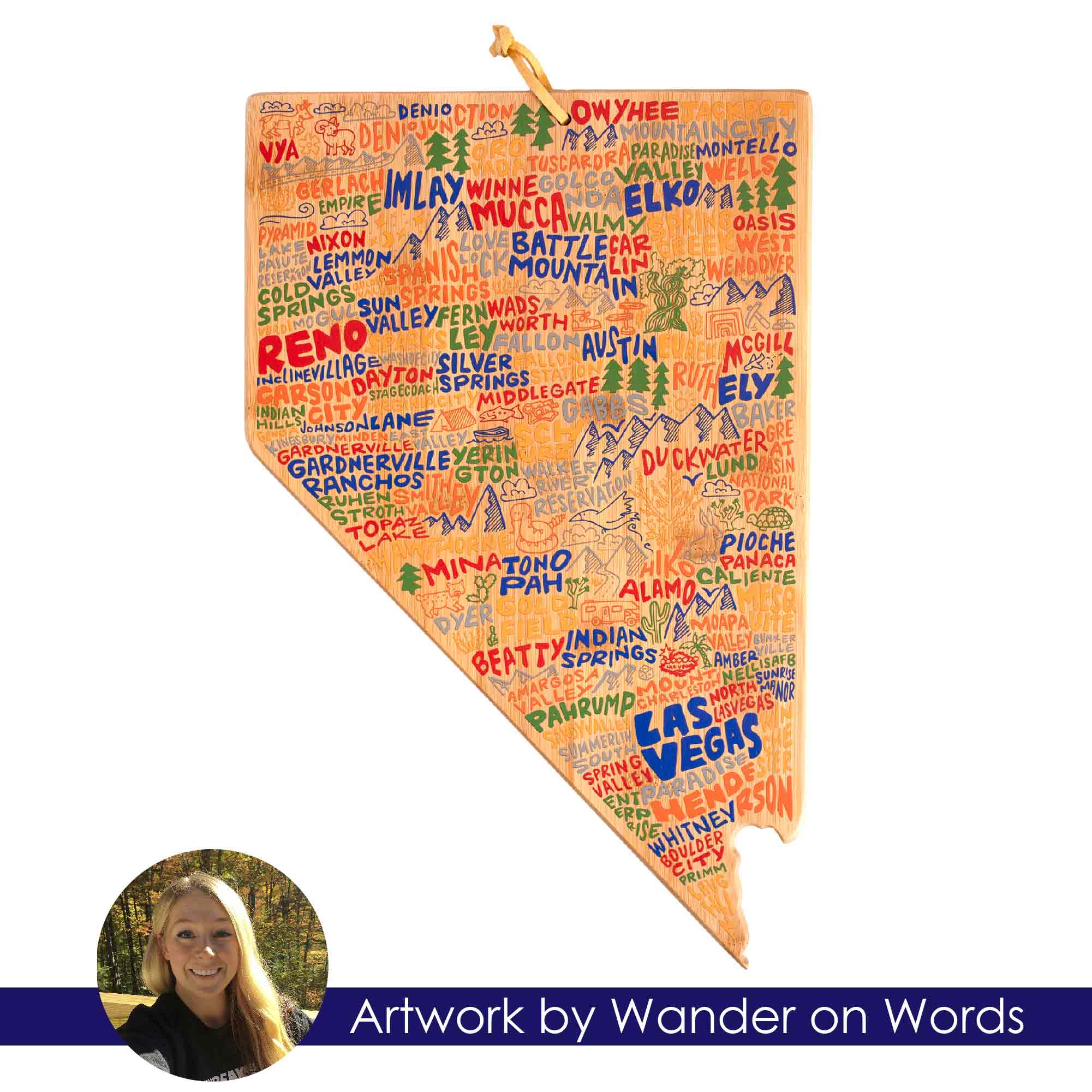 Premium Nevada-Themed Wooden Cutting Board with Artistic Design by Wander on Words™ - Perfect for Kitchen Decor, Housewarming Gifts & Rustic Home Cooking