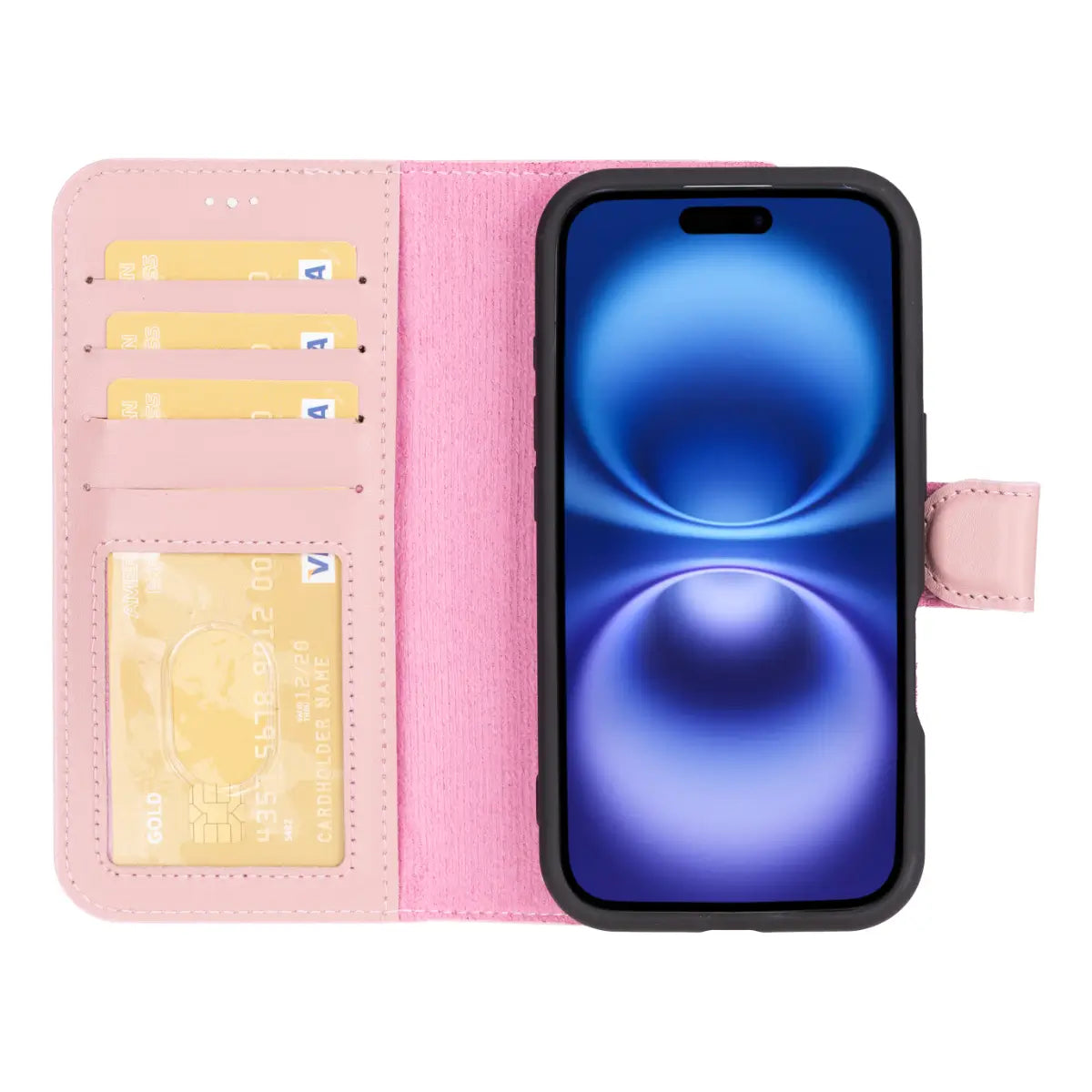 Pink Leather Wallet Case for iPhone 16 - Slim Protective Phone Cover with Card Slots | Perfect for Everyday Use, Travel & Business (Fits iPhone 16 Regular Model)