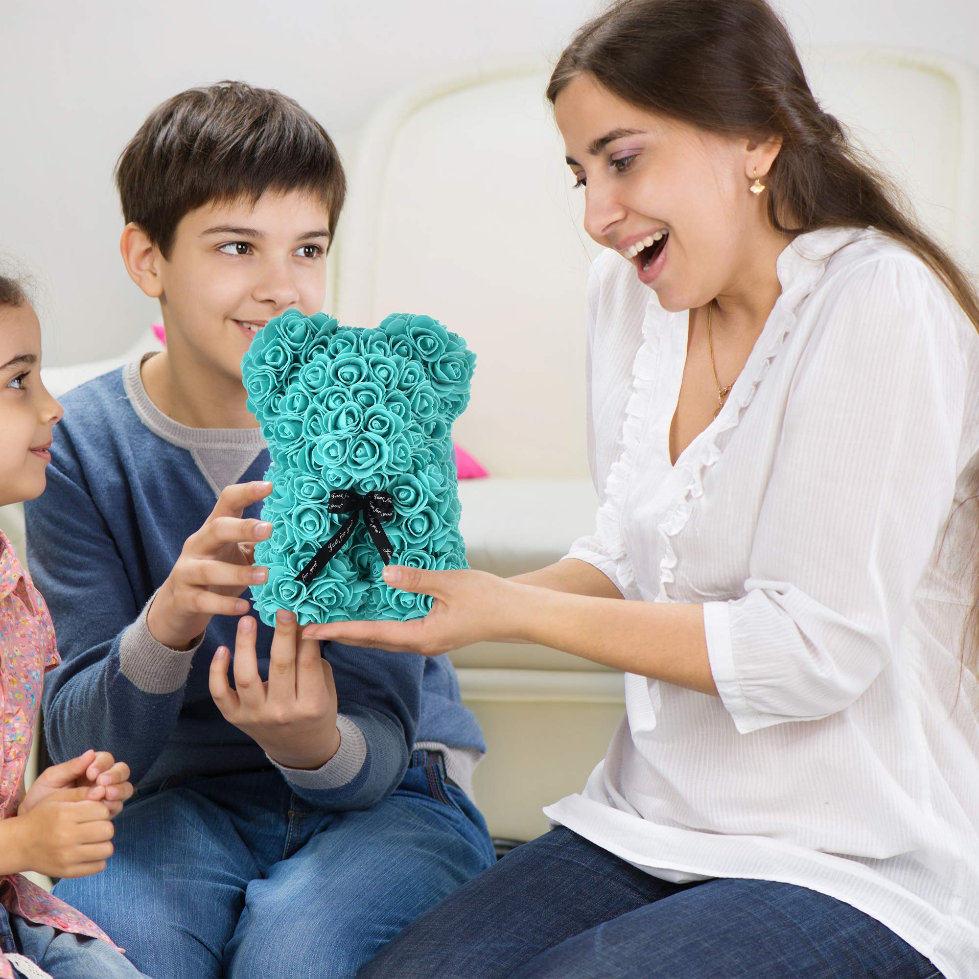 Eternal Rose Bear - Forever Rose Teddy Bear with Everlasting Flowers, Tiffany Blue Gift for Valentine's Day, Anniversary & Christmas | Romantic Home Decor & Window Display