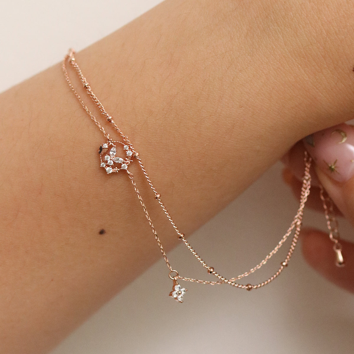 Elegant Cubic Floral Butterfly Layered Bracelet for Women - Trendy Boho Stackable Jewelry for Everyday Wear & Special Occasions