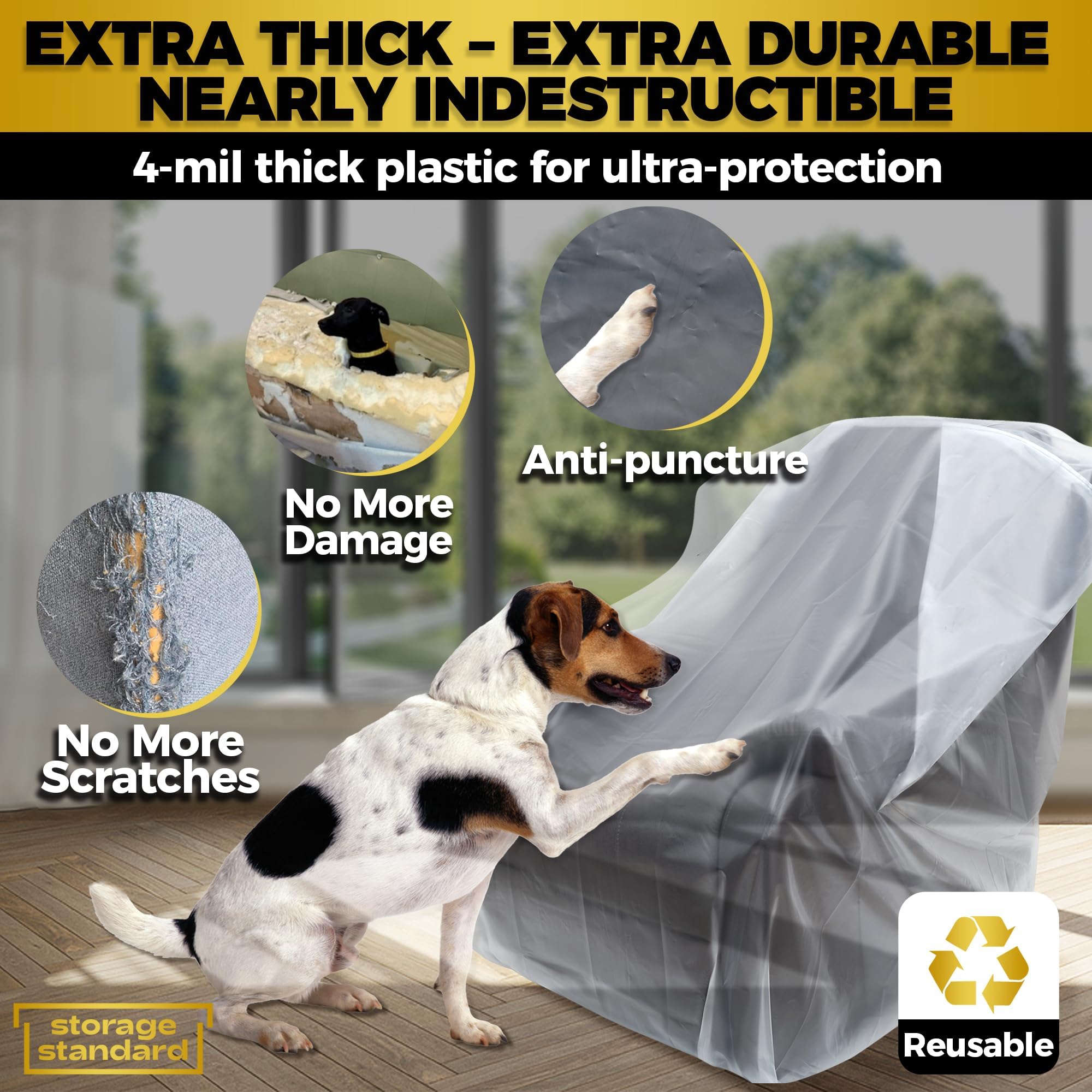 Heavy-Duty Plastic Furniture Covers - Waterproof Chair Protectors for Moving & Storage (64x42x34in) - Perfect for Armchairs & Recliners