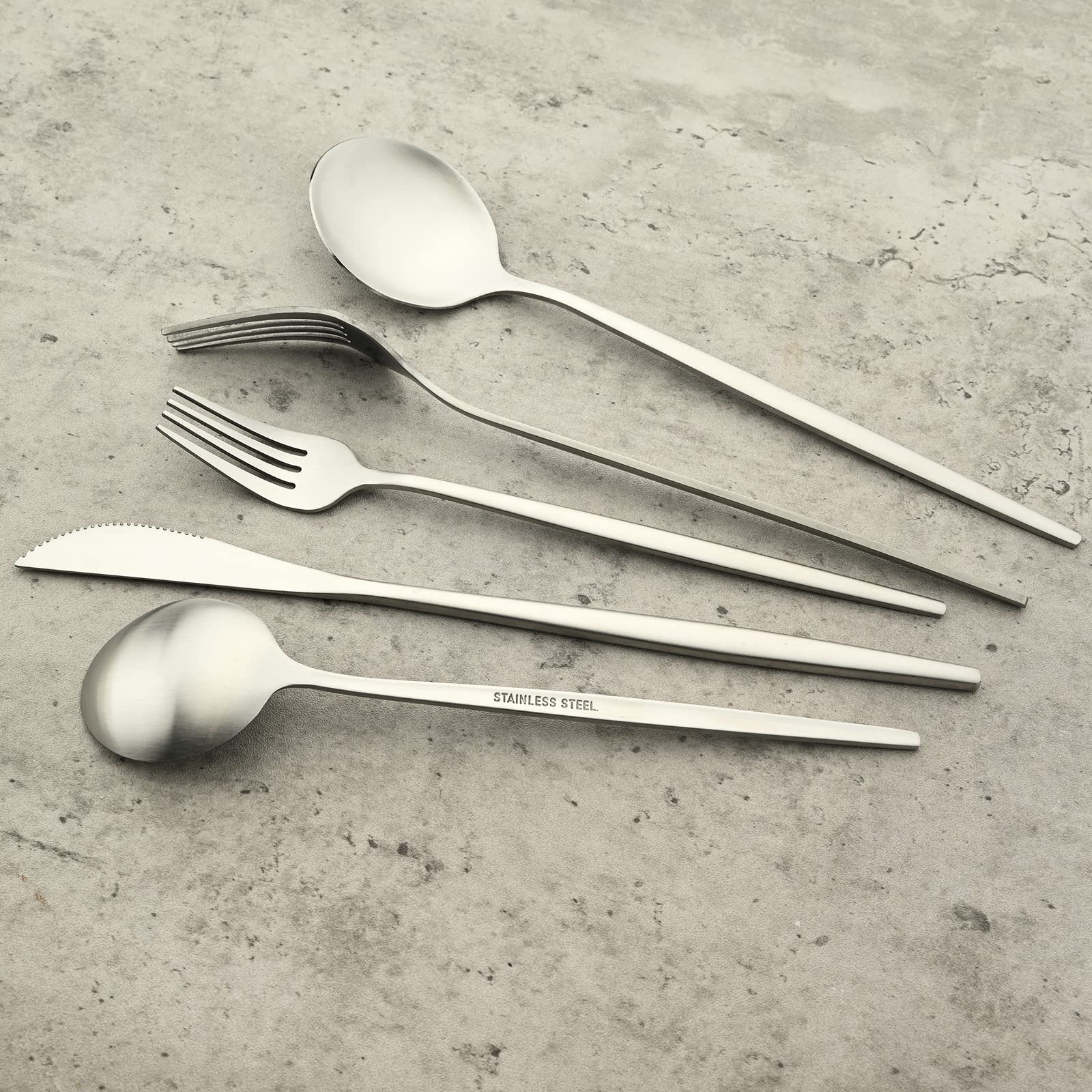 20-Piece Matte Silver Stainless Steel Flatware Set - Knife, Fork, Spoon & Salad Fork - Service for 4 - Durable Kitchen & Dining Utensils for Everyday Use, Dinner Parties, and Restaurant-Style Meals at Home