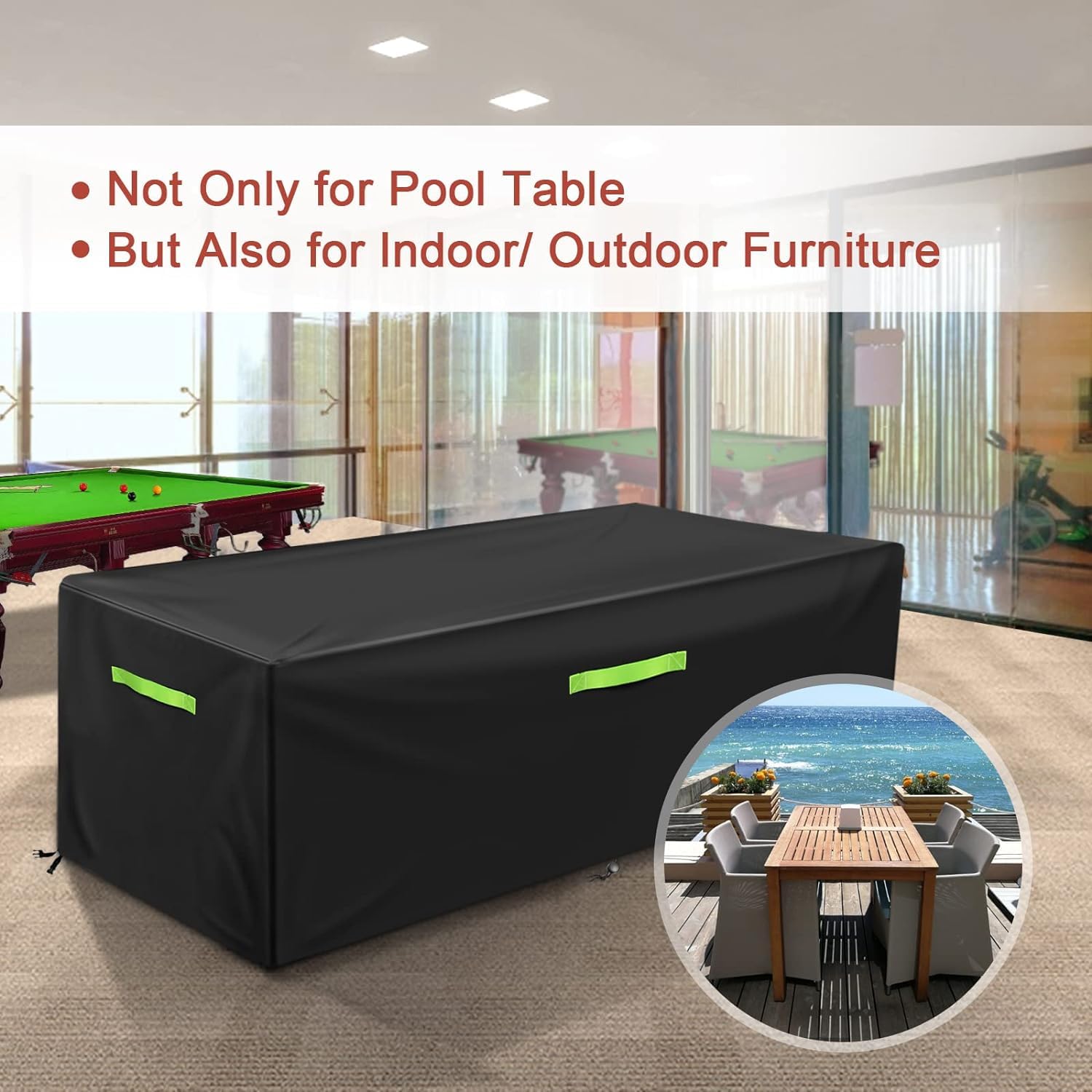 Premium Waterproof Pool Table Cover with Handles & Drawstring - Fits 7/8/9 FT Indoor/Outdoor Billiard & Snooker Tables - Durable Protection for Home Game Rooms, Bars & Patios