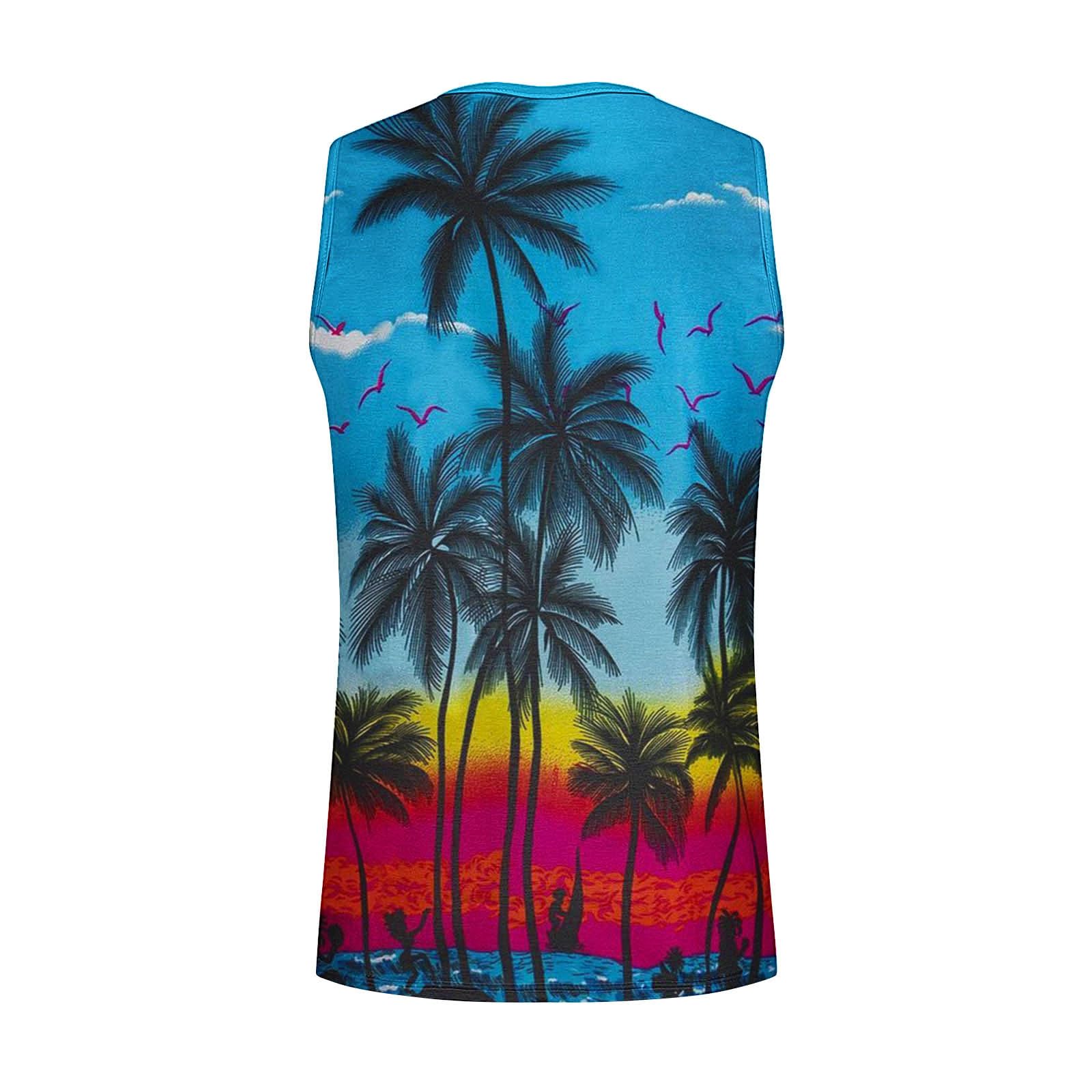 Wodceeke Men's Sleeveless Tank Tops - 2024 Summer Hawaiian Beach Shirts & Graphic Gym Workout Tanks - Athletic Undershirts for Beach, Gym, and Outdoor Activities